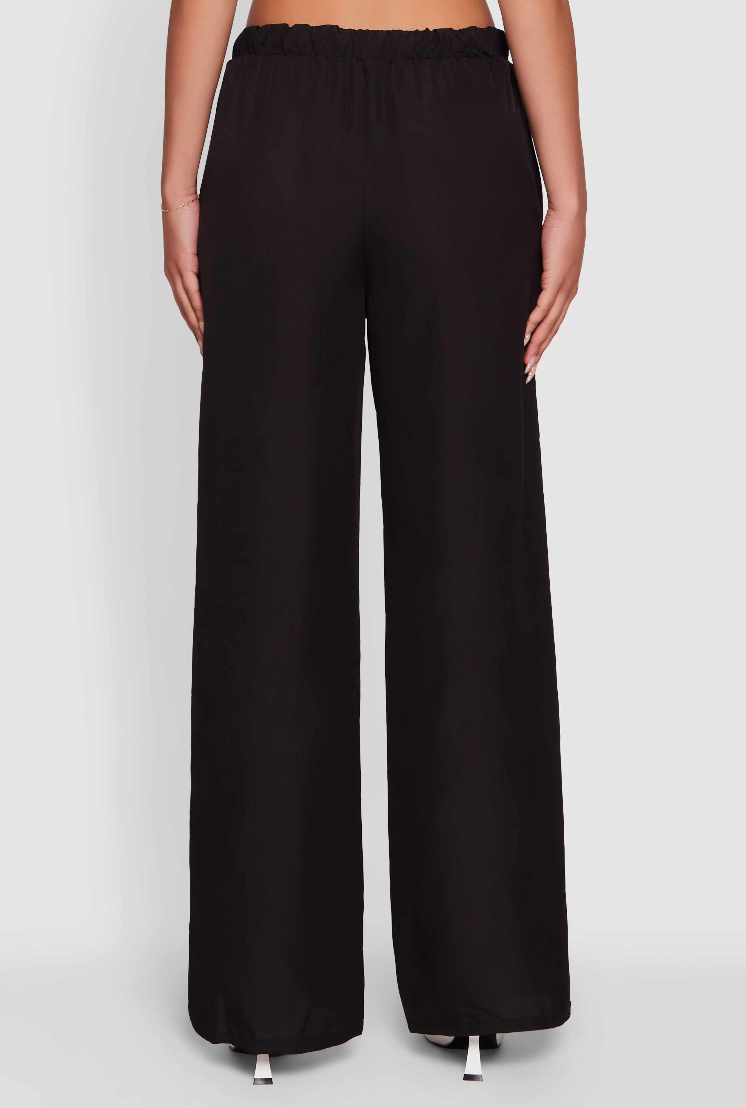 Solid Drawstring Waist Wide Leg Pants