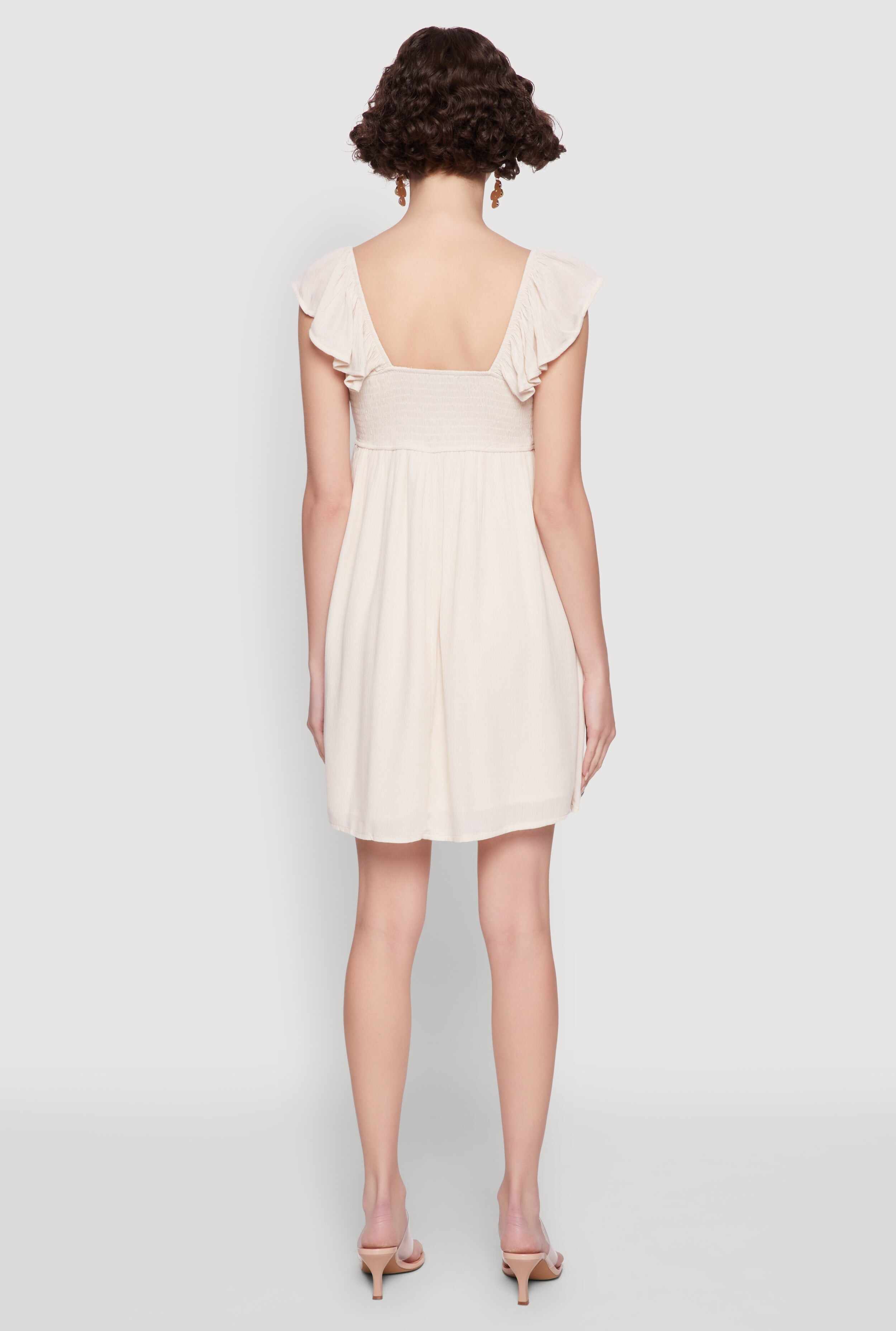 Smocked Flutter Sleeve Empire Waist Mini Dress