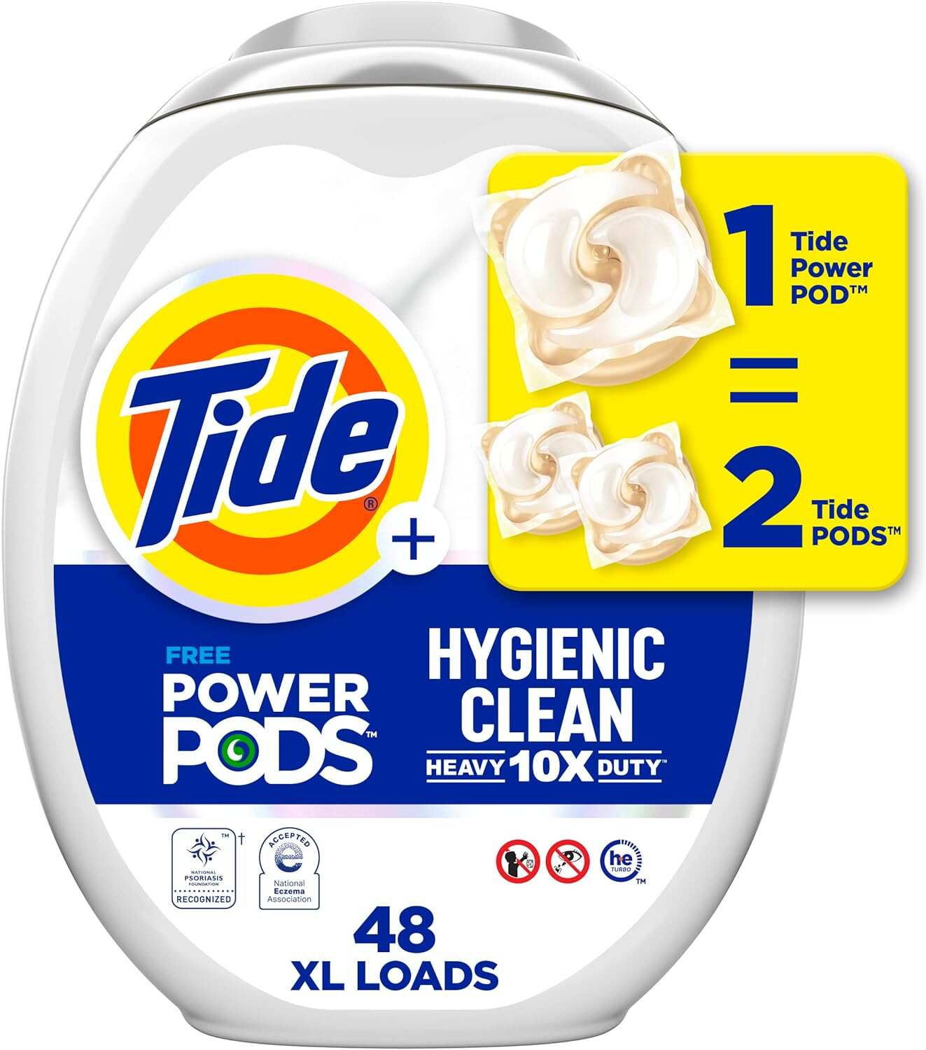 Tide Hygienic Clean Heavy Duty 10x Free Power PODS Laundry Detergent, 63 count, Unscented, For Visible and Invisible Dirt