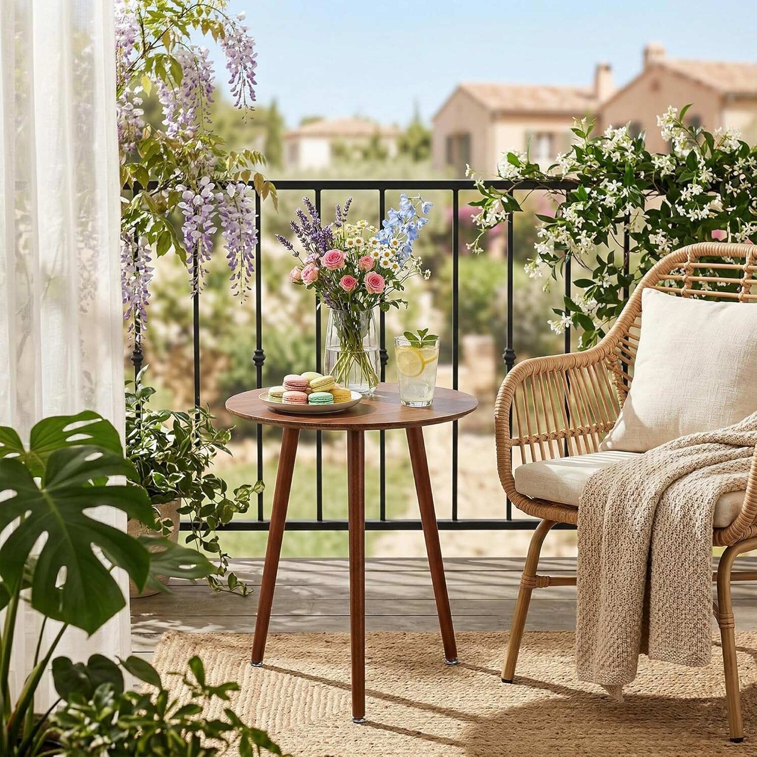 VECELO Round Wooden Side End Table with Adjustable Foot for Indoor Outdoor