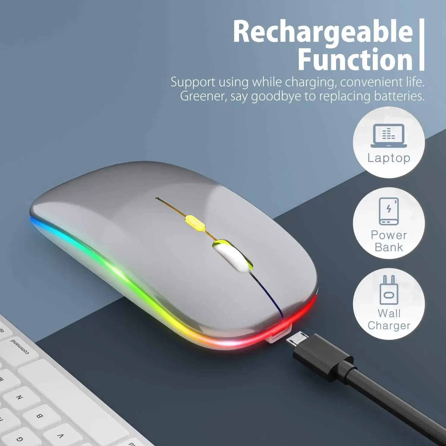 [Upgrade] LED Wireless Mouse, Slim Silent Mouse 2.4G Portable Mobile Optical Office Mouse with USB & Type-c Receiver, 3 Adjustable DPI Levels for Notebook, PC, Laptop, Computer, MacBook (Pink)