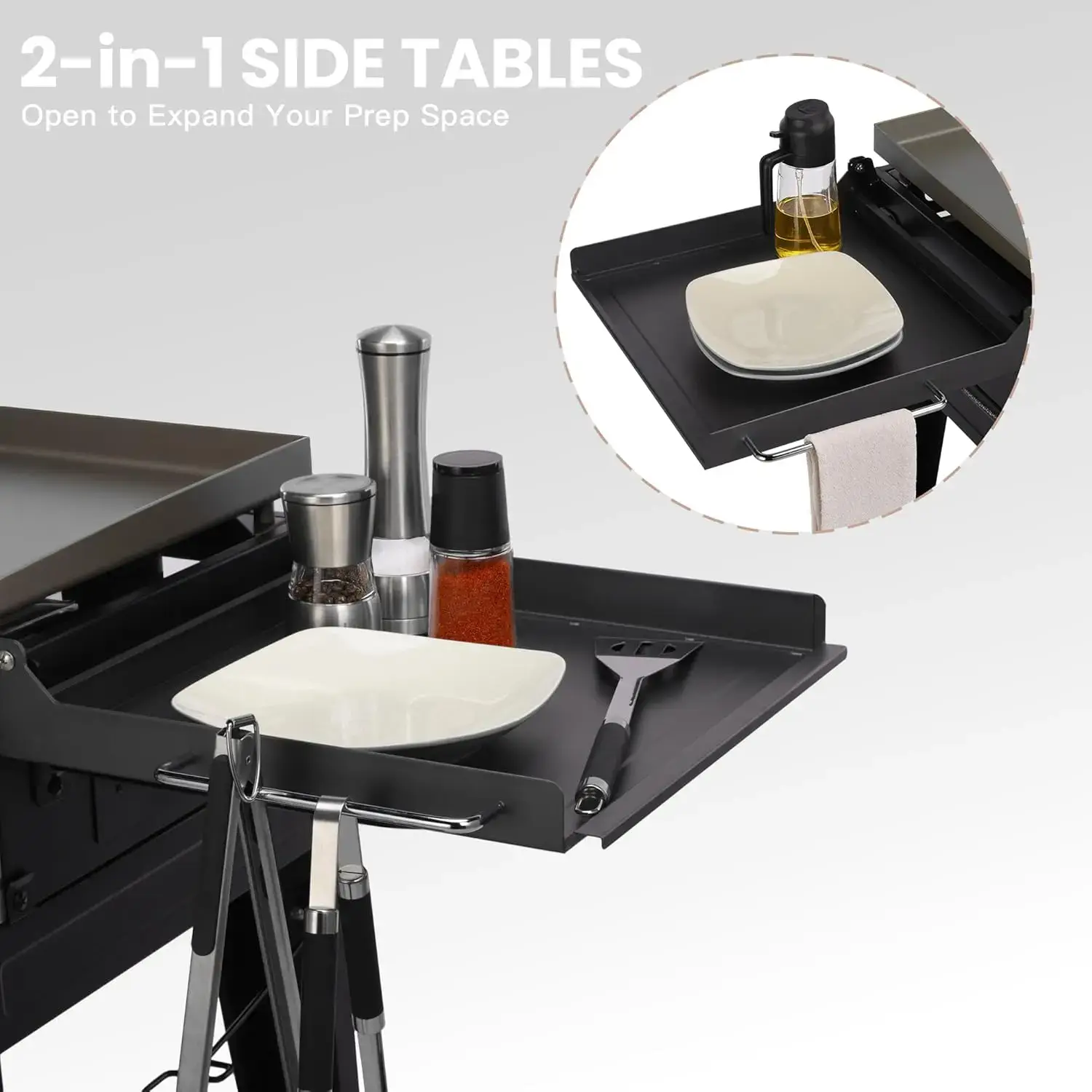 Foldable Outdoor Flat Top Gas Griddle - 50,000 BTU, 540 Sq In Cooking Area, Rolling Wheels, Folding Side Shelves for Camping, Backyard BBQ, Black