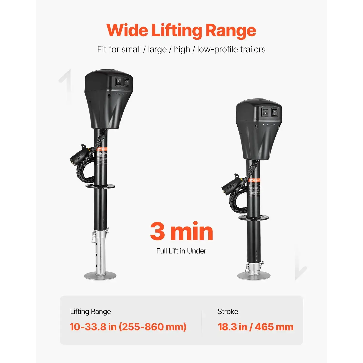 Electric Trailer Jack,  5000 lbs, Heavy Duty RV Electric Power Tongue Jack with 7-pin Connector, Manual Crank Handle & Weatherproof Jack Cover, 10