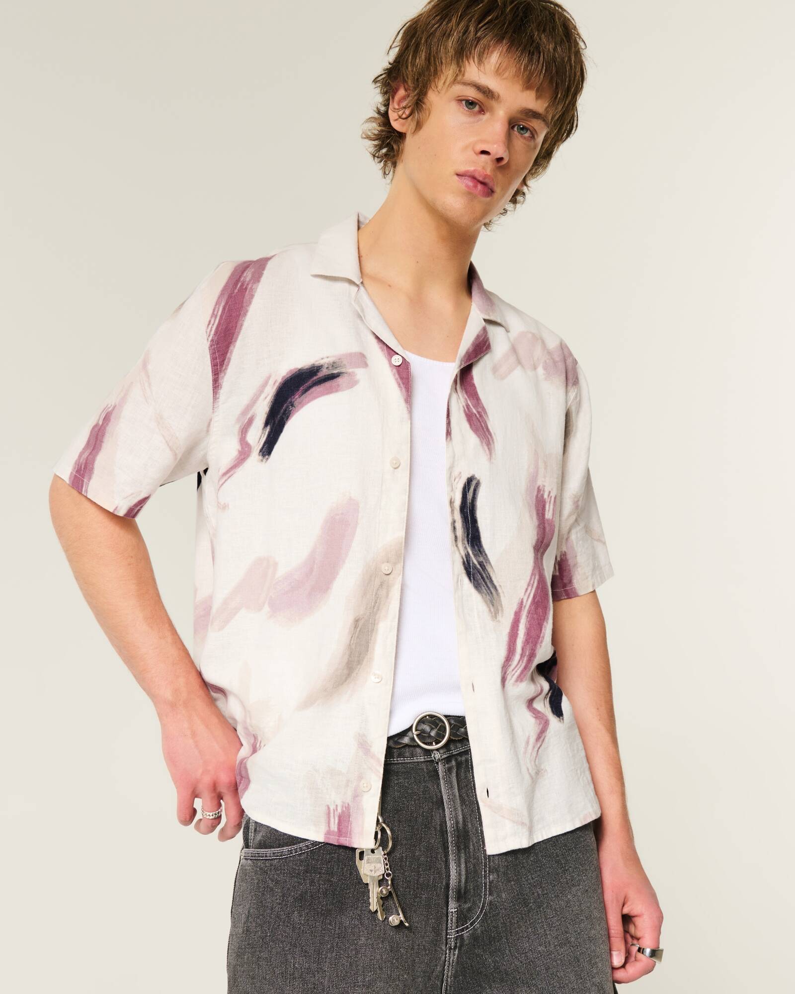 Boxy Short-Sleeve Linen-Blend Shirt