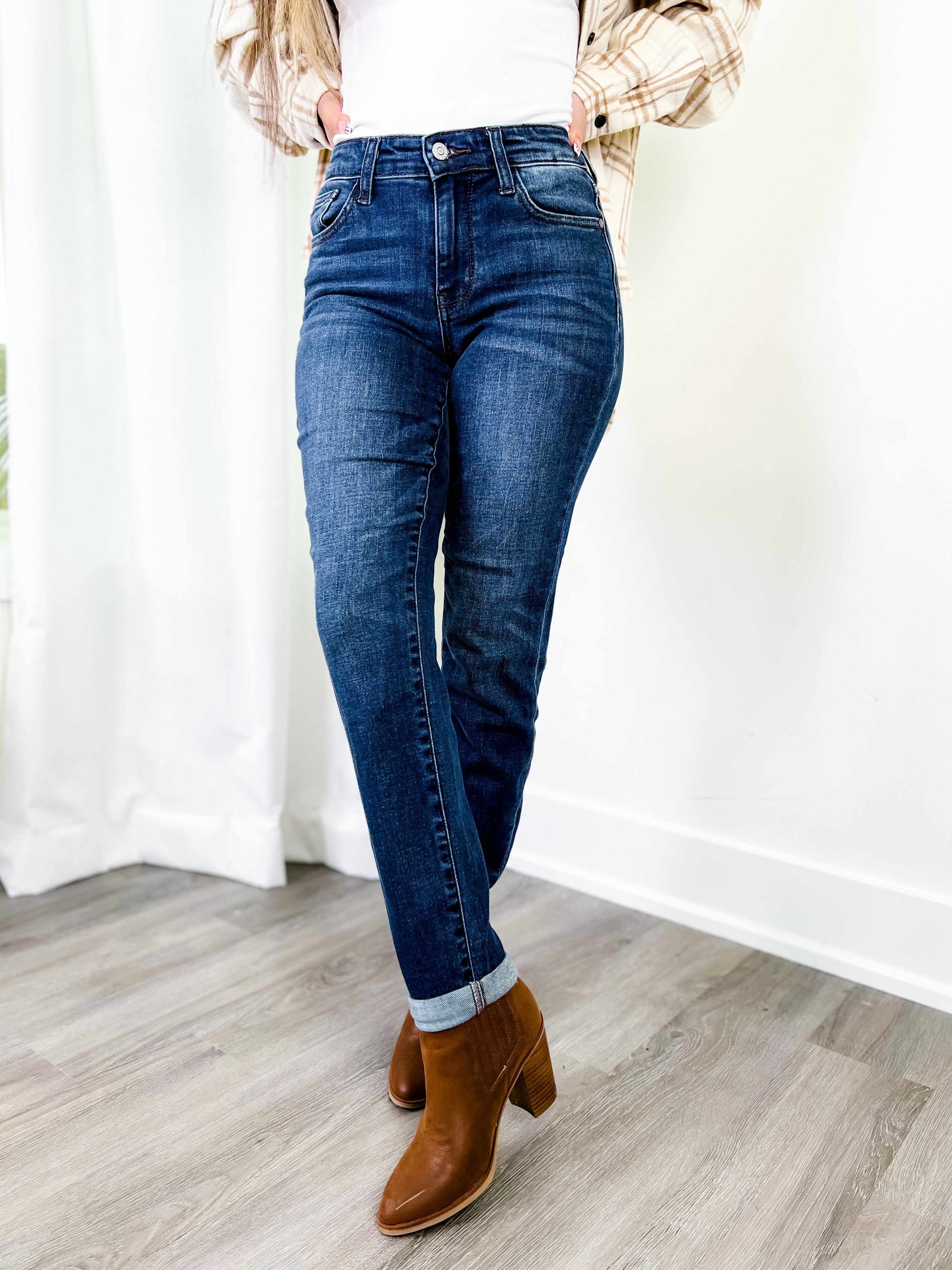 🔥Hot Sales Love Story Dark Wash Cuffed Slim Fit