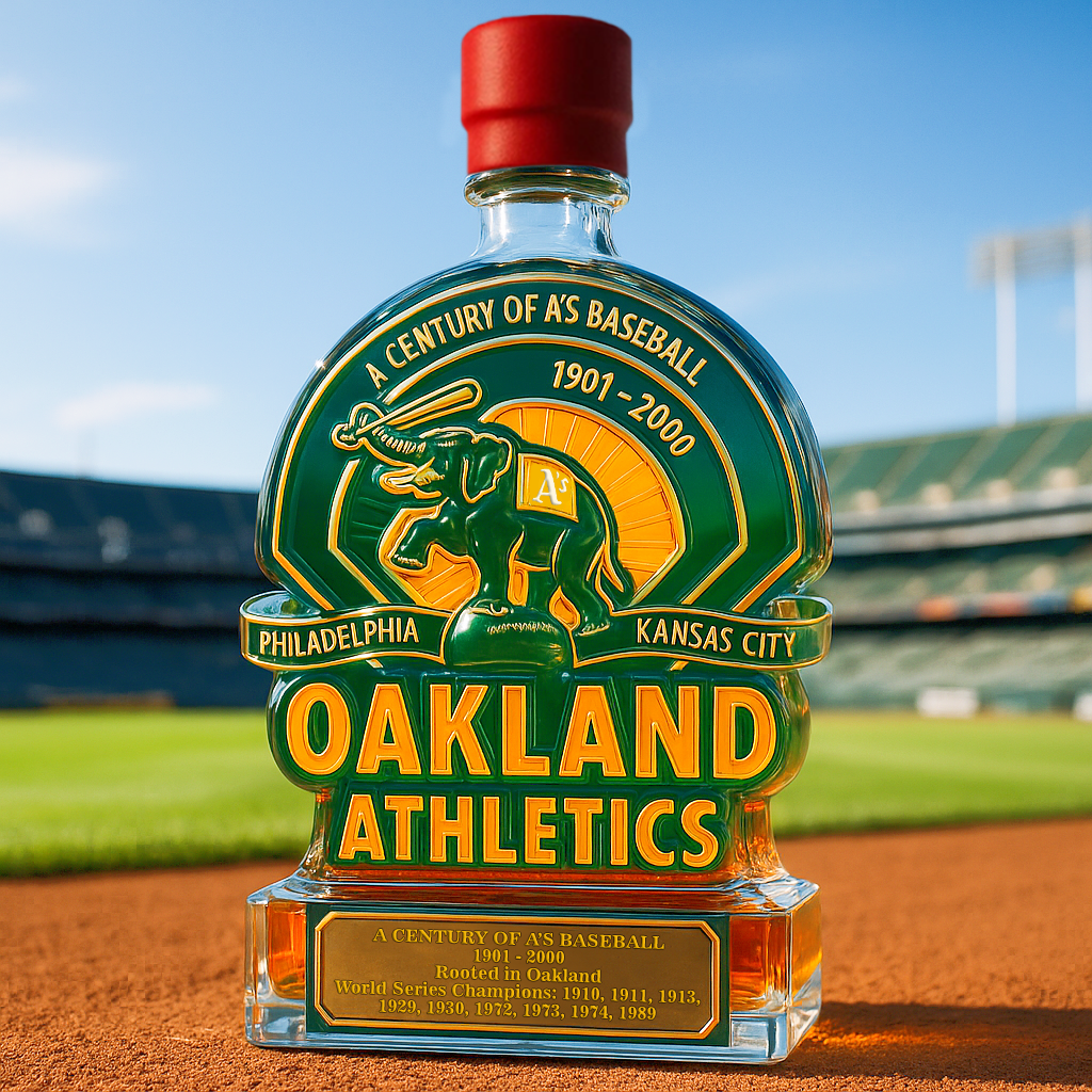 Oakland Athletics 100th Anniversary Whiskey Bottle