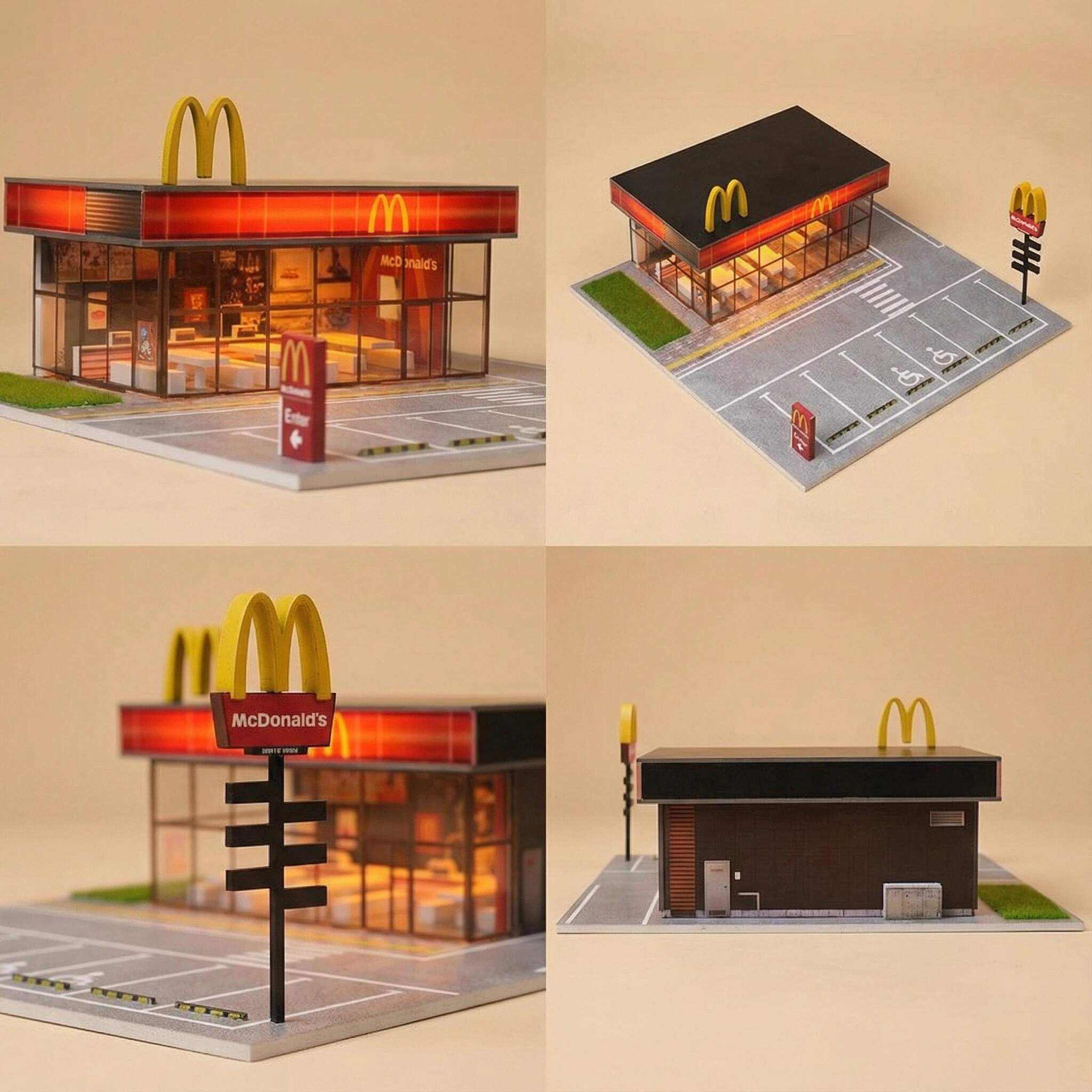 1:64 Scale Fast Food Restaurant Diorama Display Case – Street Scene Acrylic Showcase for Diecast Cars