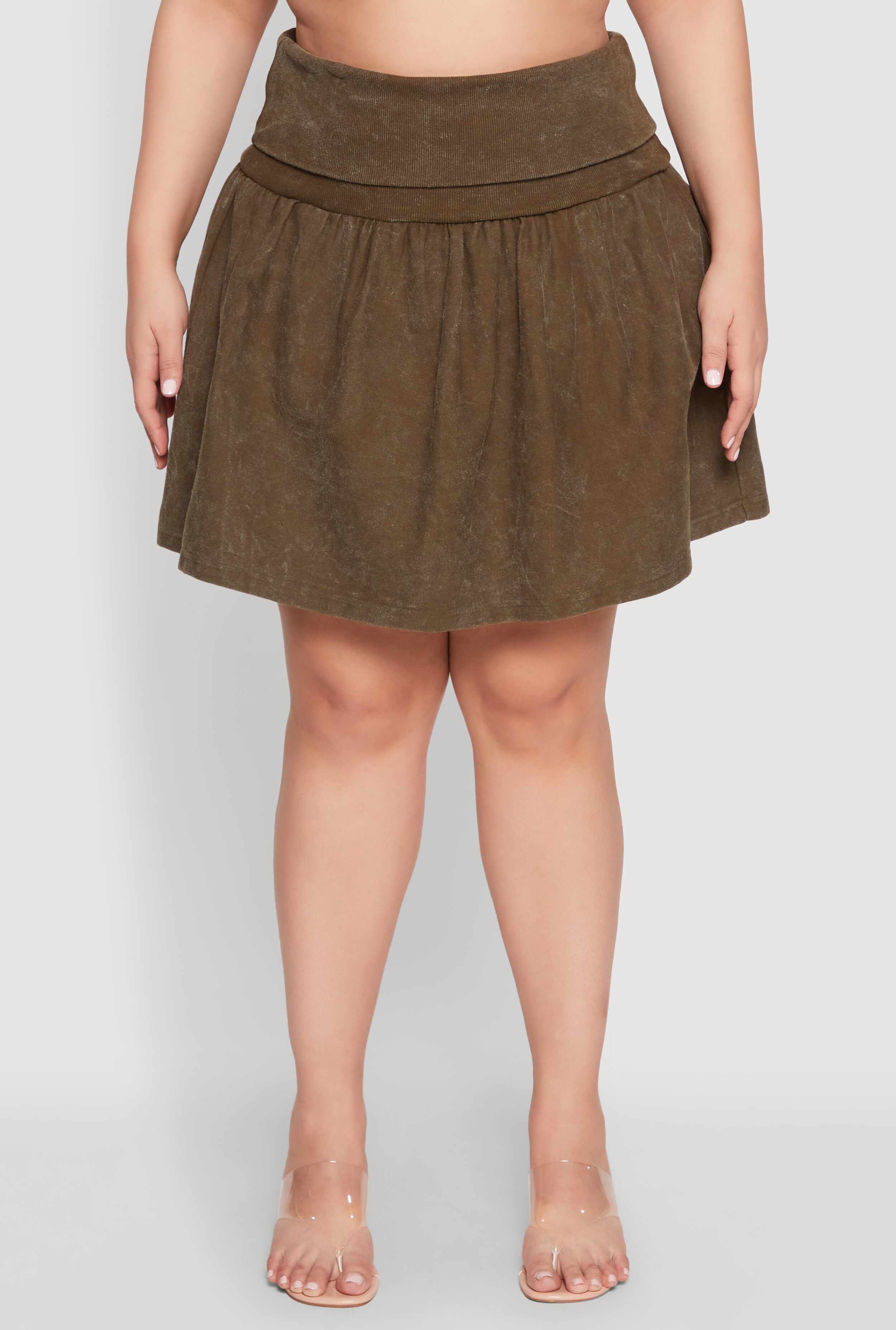Plus Size Mineral Wash Fold Over Waist Skirt