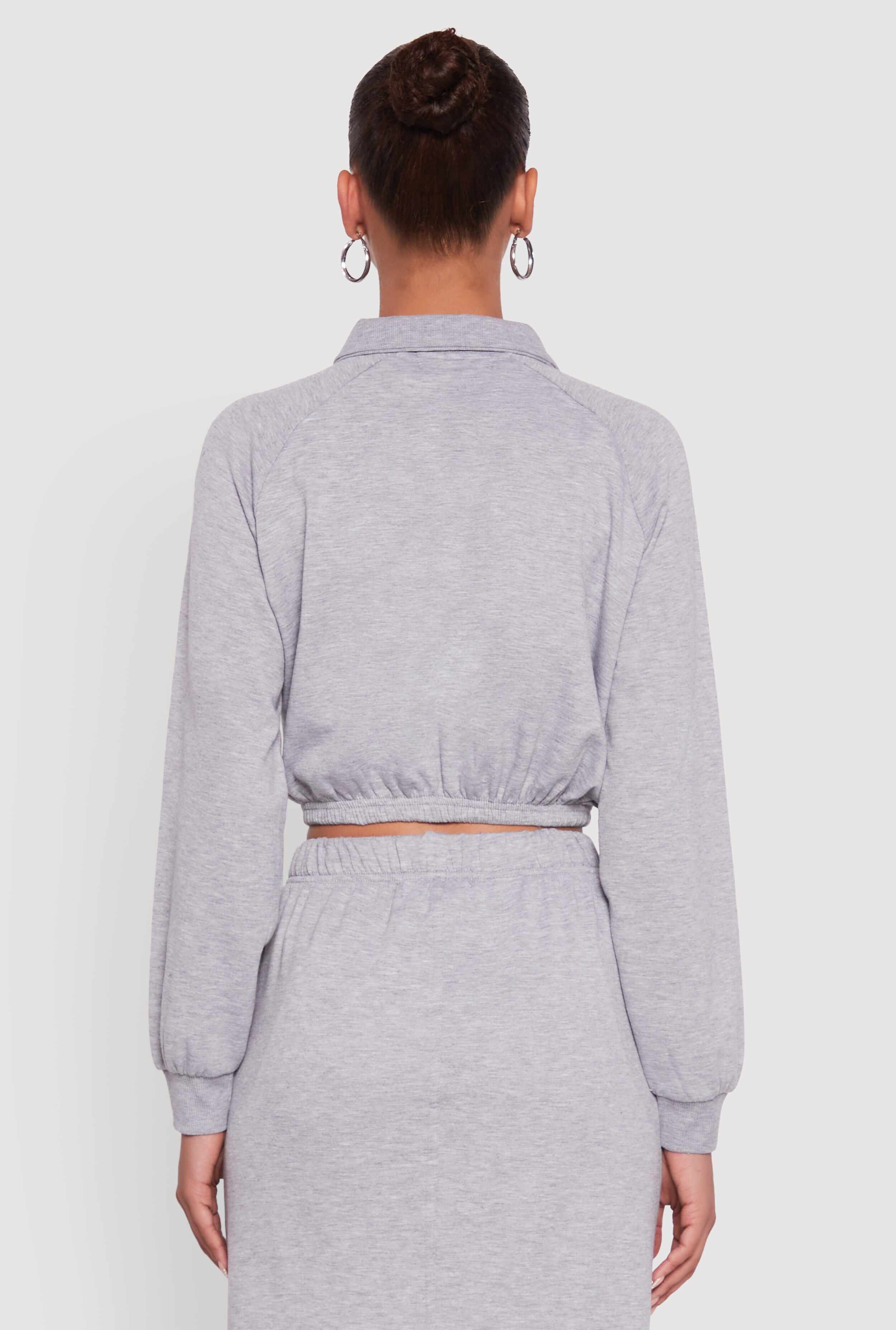 Collared Fleece Cropped Pullover Sweatshirt