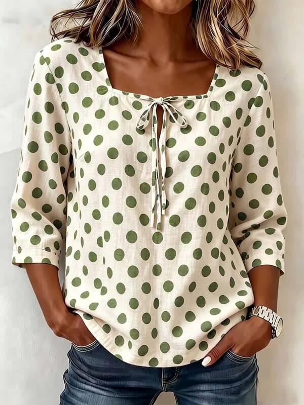 Loose-fitting Polka-dot Casual T-shirt
