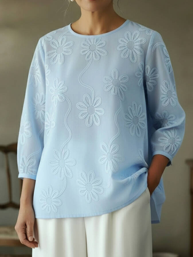 🔥Summer Arrivals🌟Romantic Floral Embroidered Cutout Design Blouse Shirt