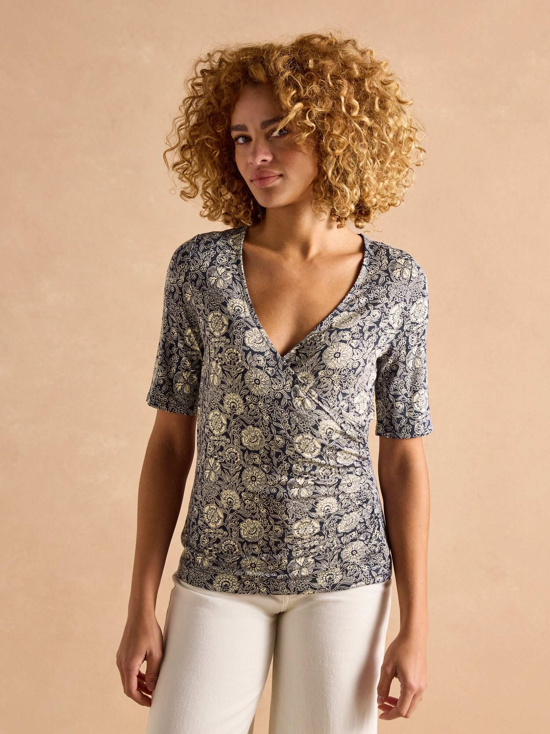 Nia Blue Wrap Front Jersey Top
