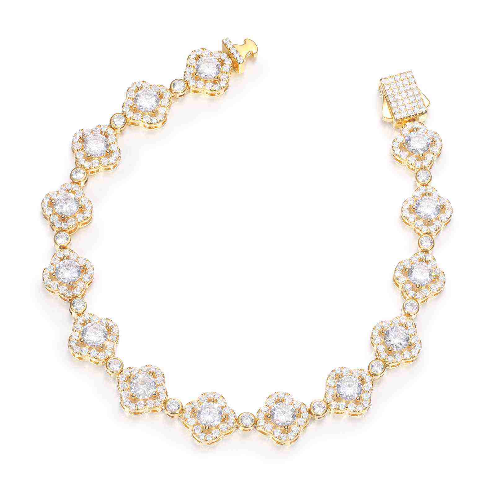 10mm S925 Moissanite Halo Four-leaf Clover Tennis Bracelet