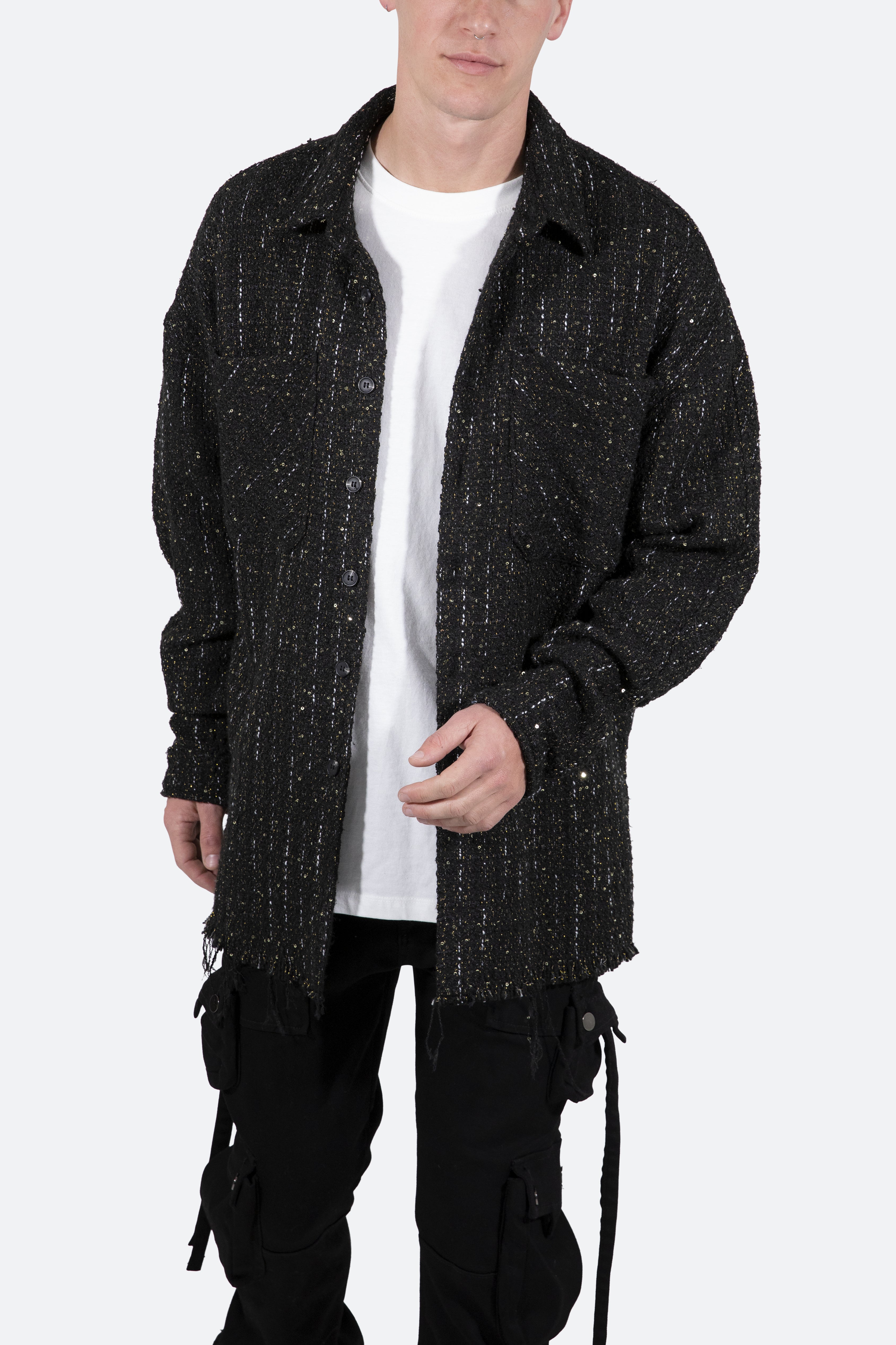 Loose Woven Flannel Shirt - Black