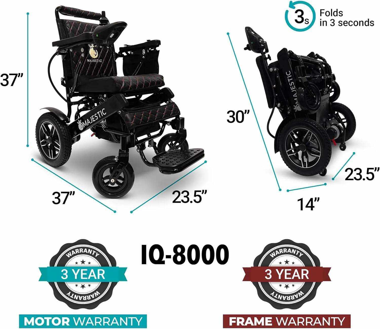 MALISA Electric Wheelchair for Adults, Portable All Terrain Lightweight Wheelchairs, Foldable Motorized Power Wheel Chair, Leather Seat (17.5