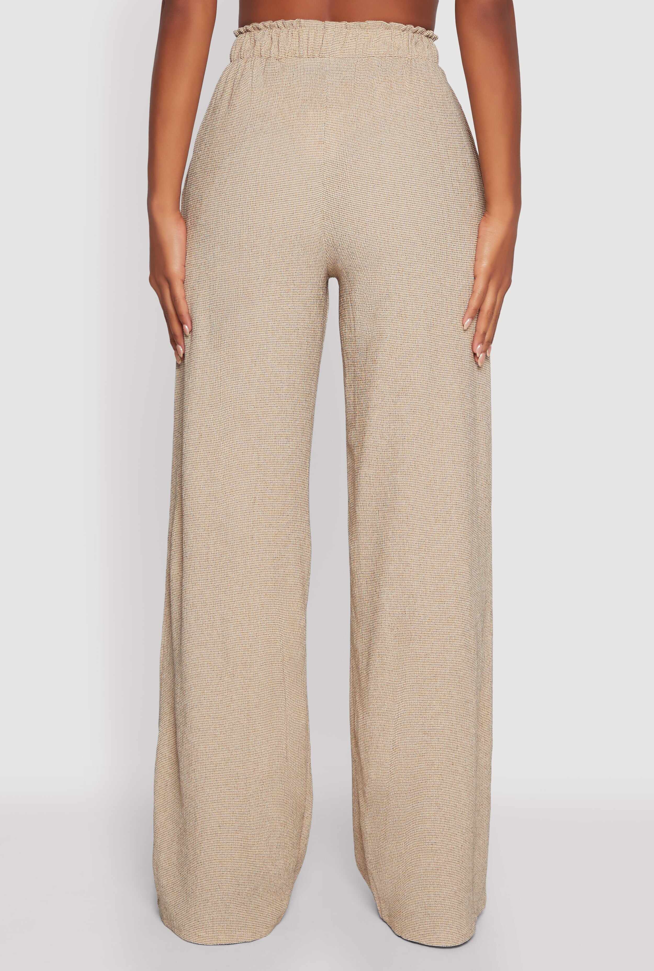 Textured Knit Paper Bag Waist Wide Leg Pants