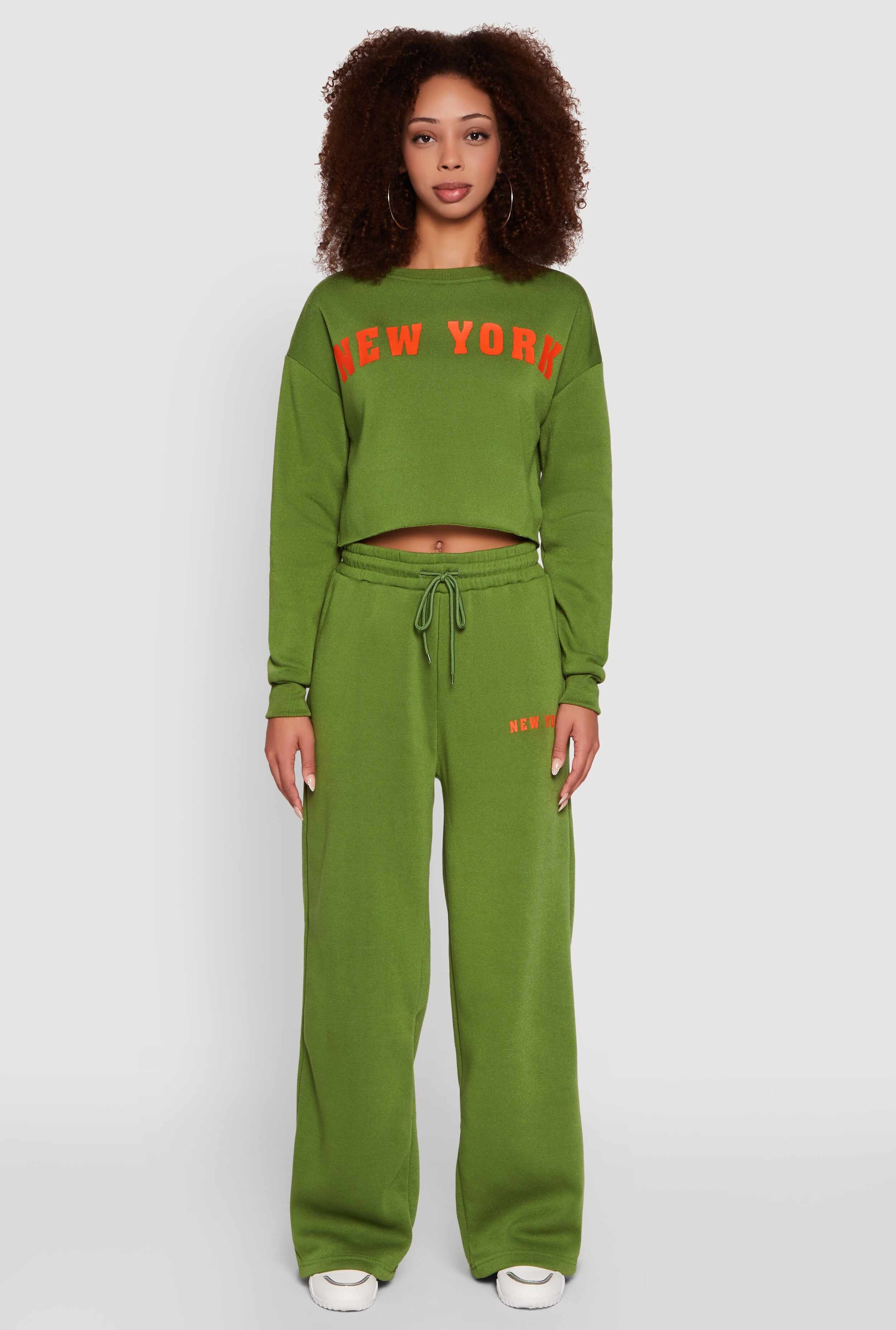 New York Graphic Drawstring Waist Wide Leg Sweatpants