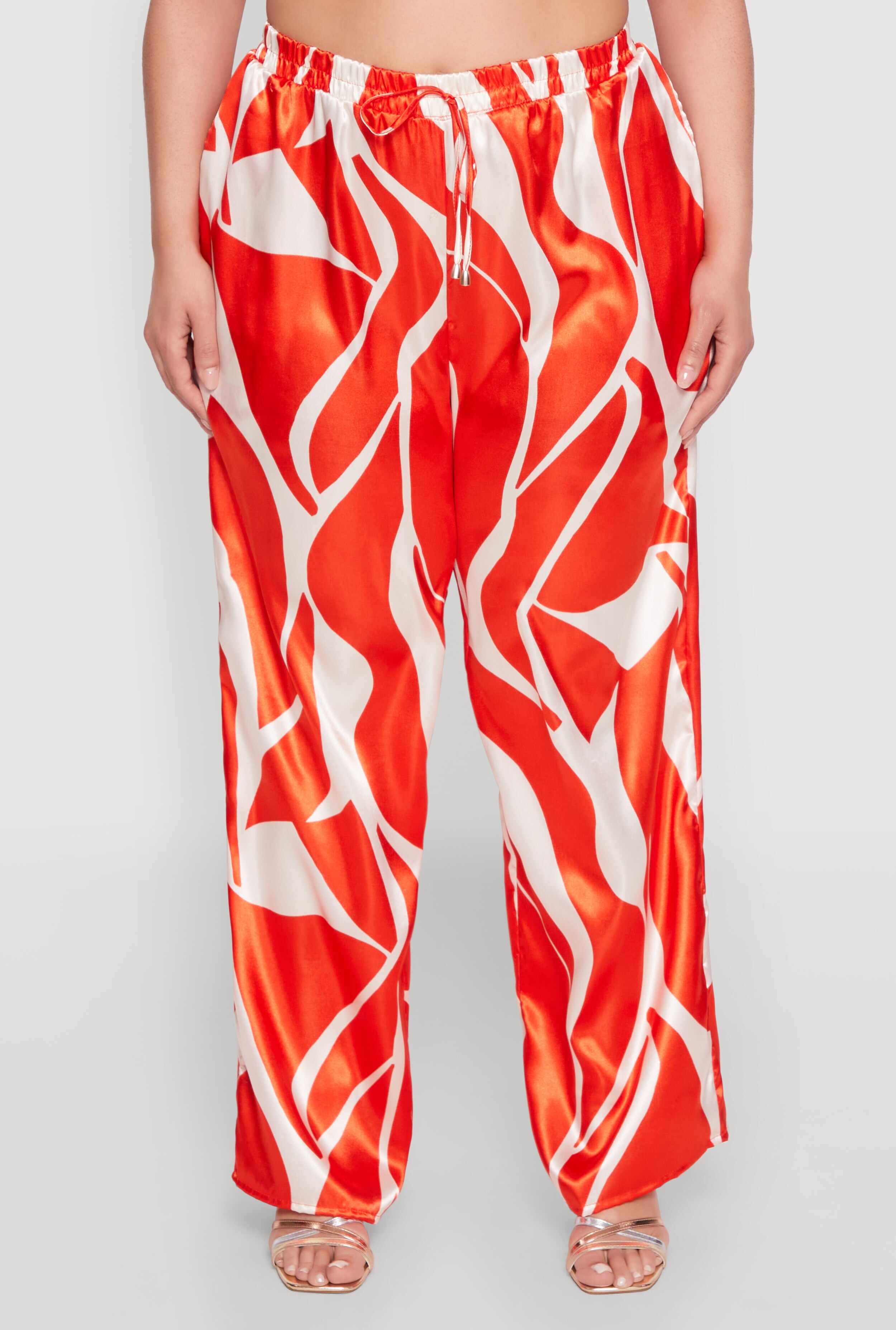 Plus Size Patterned Satin Palazzo Pants