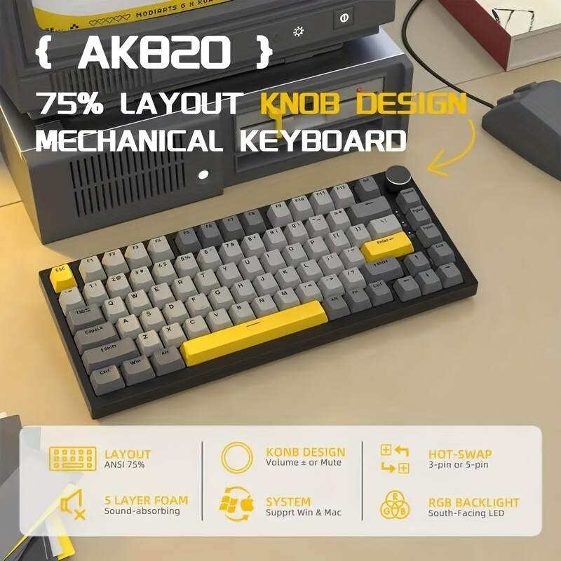 Wired Mechanical Gaming Keyboard - Hot Swap, Upgraded Washer, RGB Backlight, NKRO, Ergonomic Moon for Switch for PC/Win, Pad
