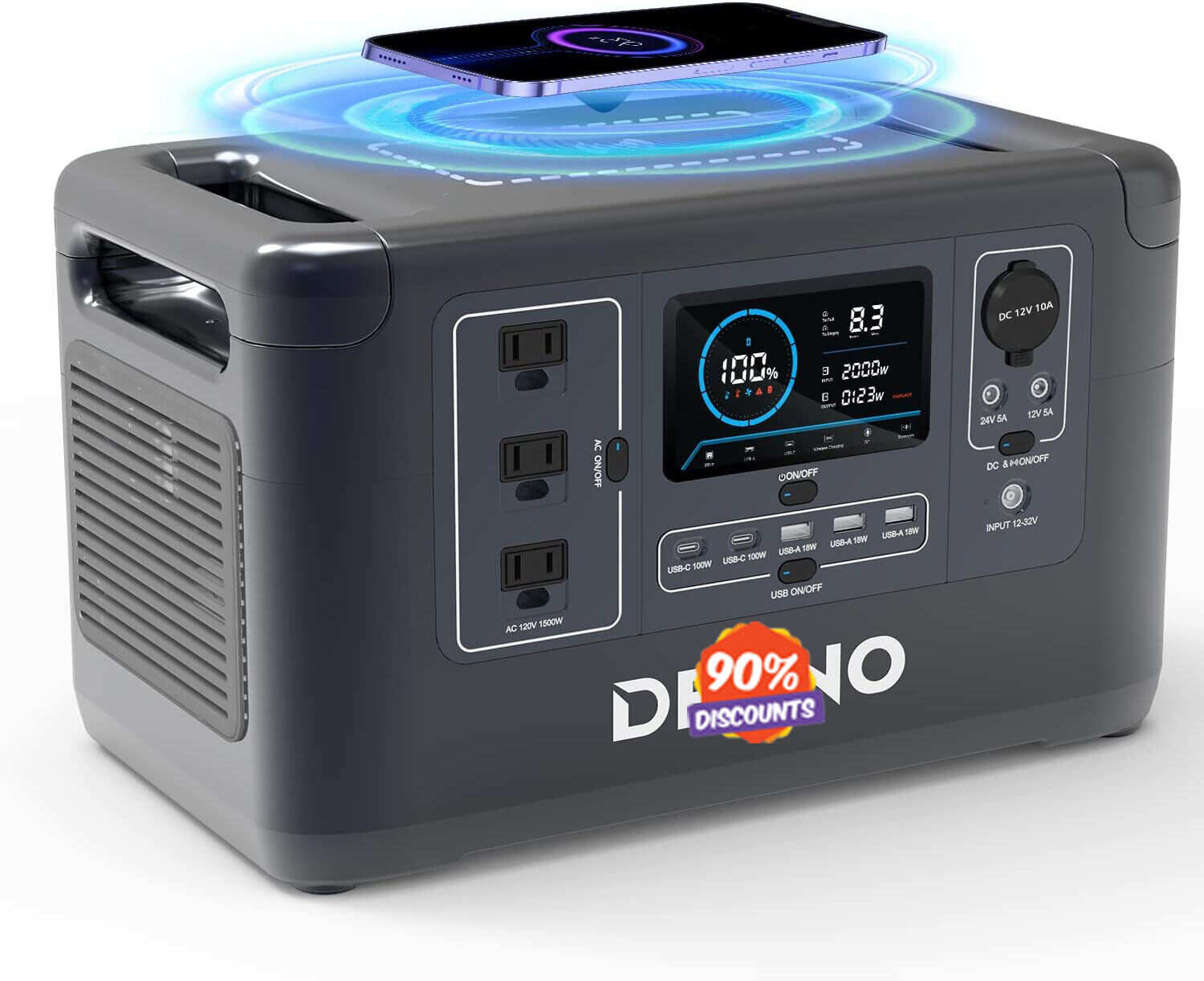 Portable Power Station X1500, 1036Wh LiFePO4 (LFP) Battery, 1500W(Peak 3000W) Solar Generator (Solar Panel Optional) for Camping RVs Home Use Emergency Travel
