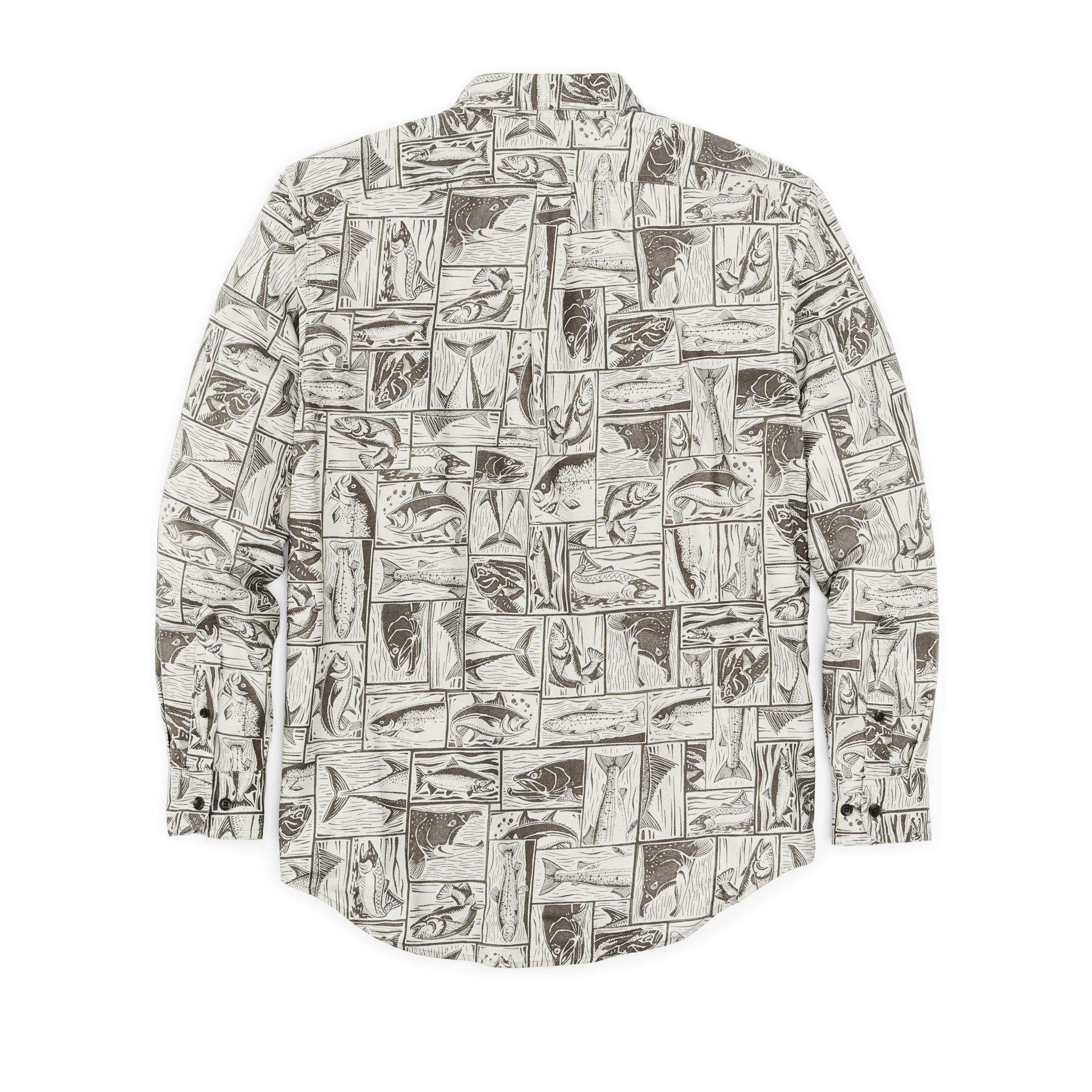 Lightweight Alaskan Guide Shirt - Stone Brown Cutwork Fish Print