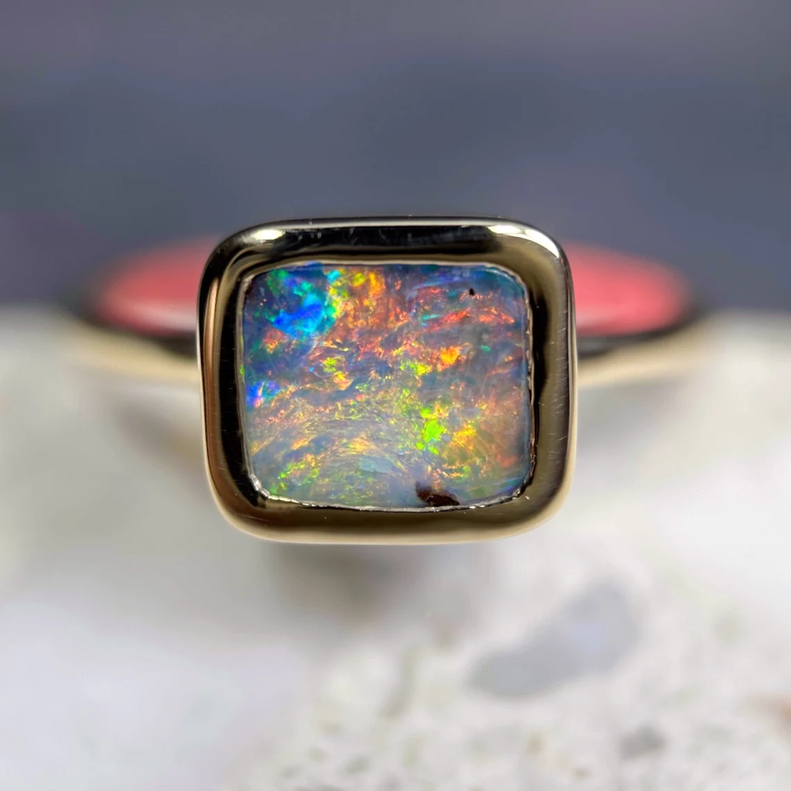 18ct Gold Boulder Opal Ring - US 6