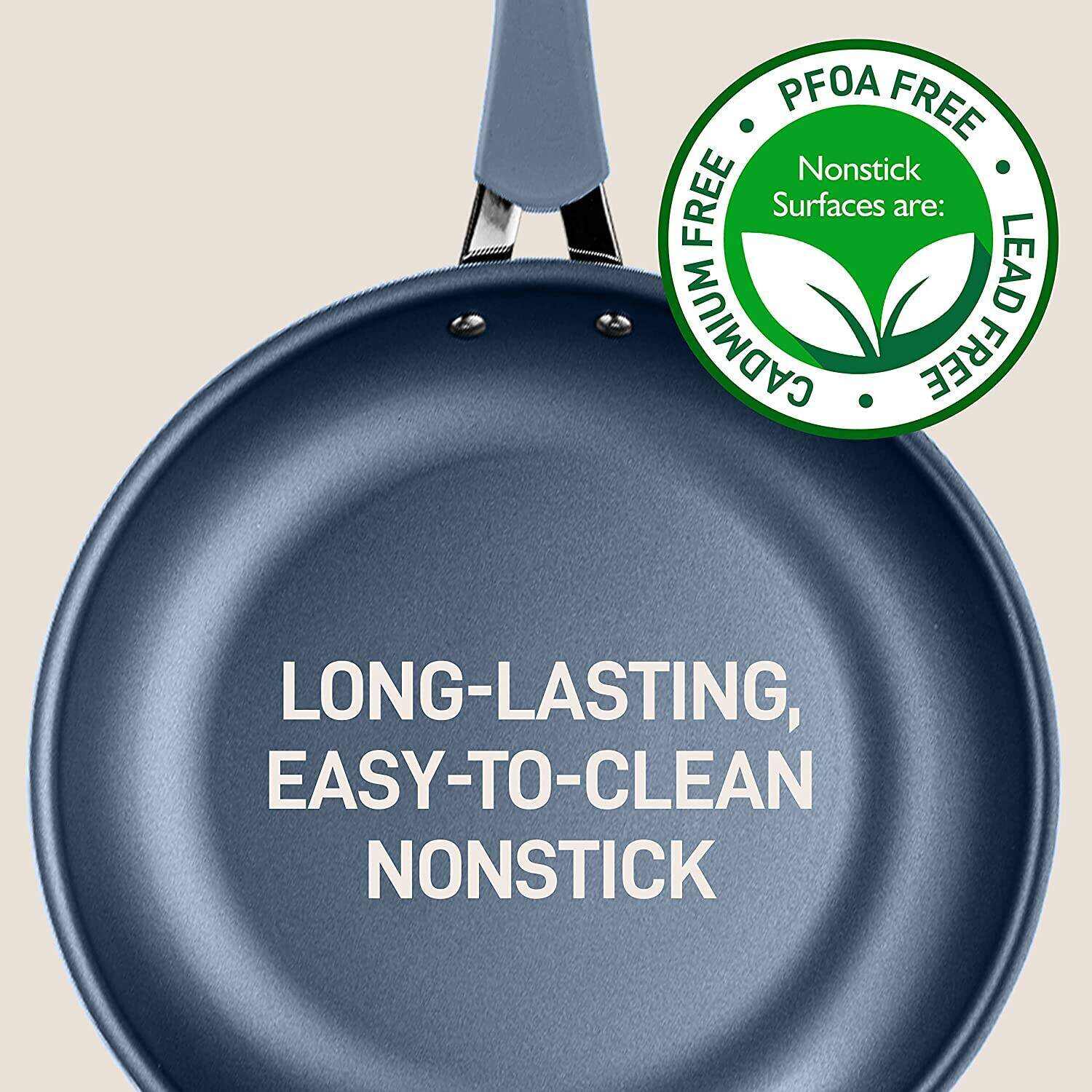 20-Piece Nonstick Kitchen PTFE/PFOA/PFOS-Free Heat Resistant Silicone Handles Cookware Bakeware Set w/Saucepan, Frying Pans, Cooking, Oven Pot, Lids, Utensil, -NCCW20SBLU, One Size, Navy
