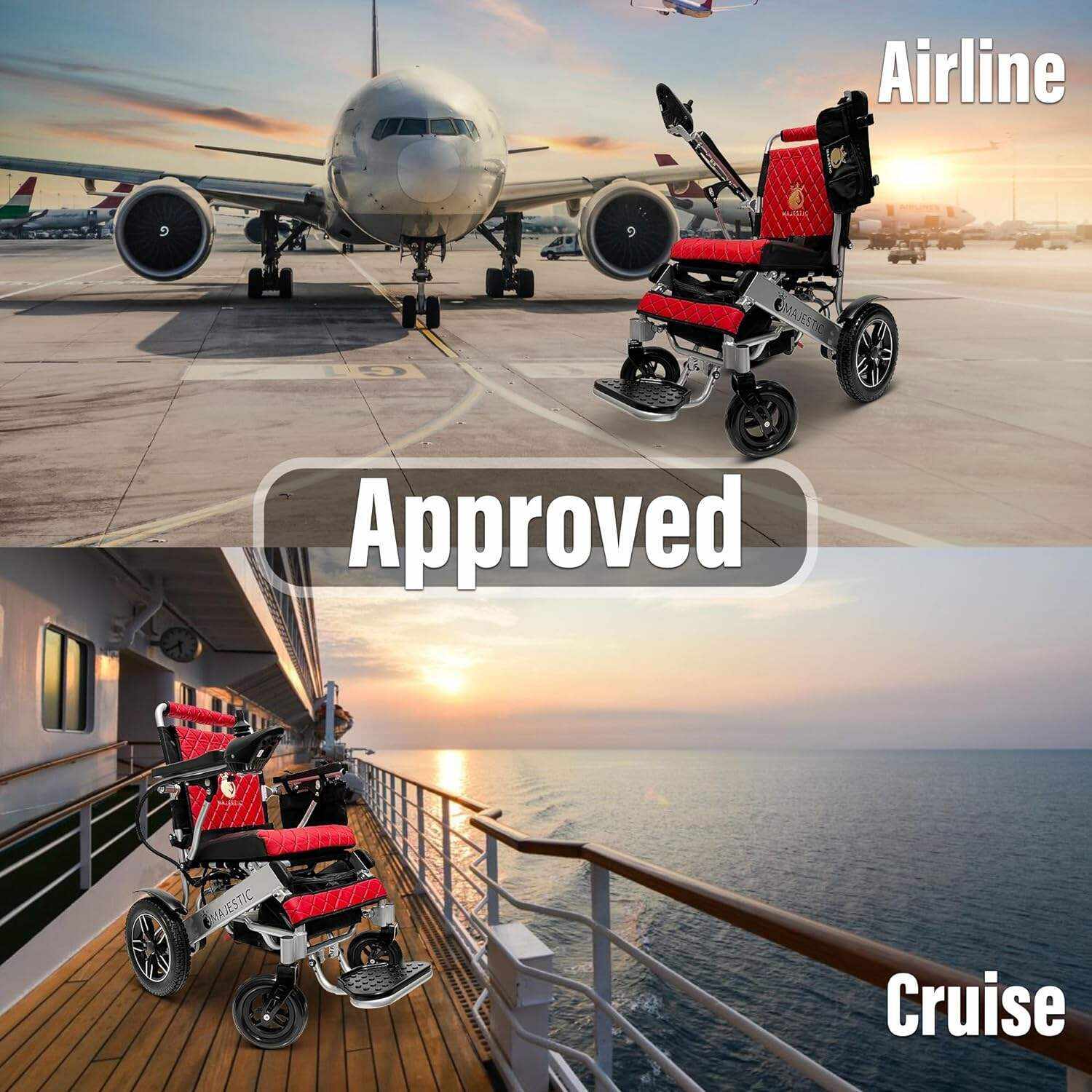 MALISA Electric Wheelchair for Adults, Portable All Terrain Lightweight Wheelchairs, Foldable Motorized Power Wheel Chair, Leather Seat (17.5