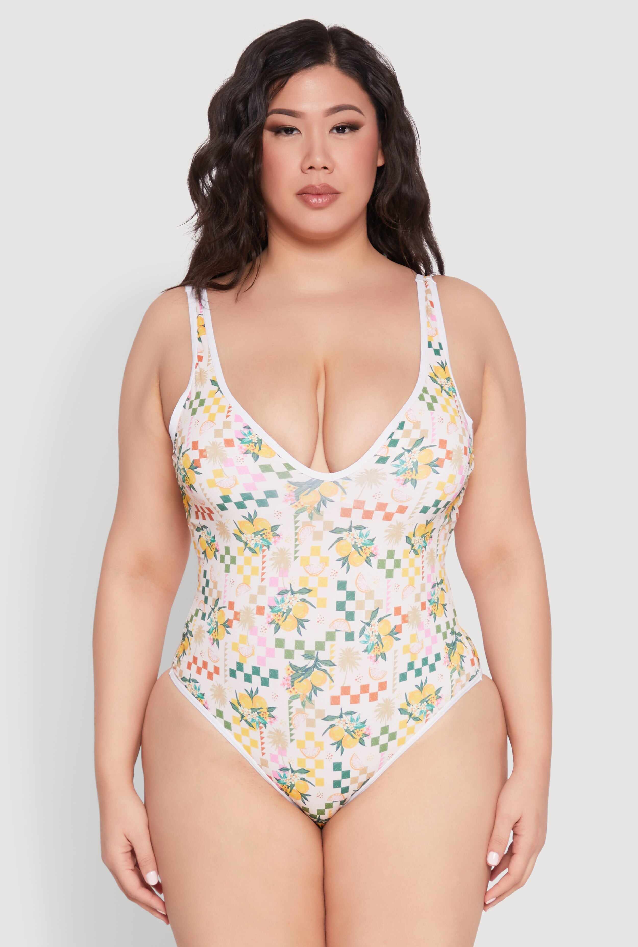 Plus Size Citrus Pattern One Piece Swimsuit