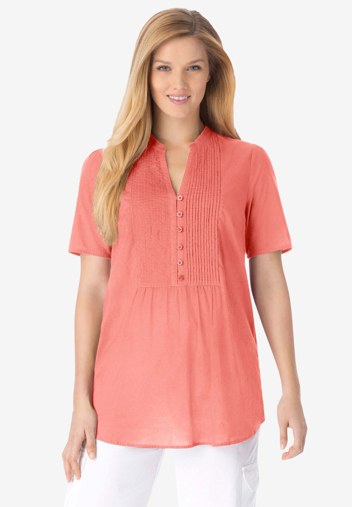 Pintucked Half-Button Tunic