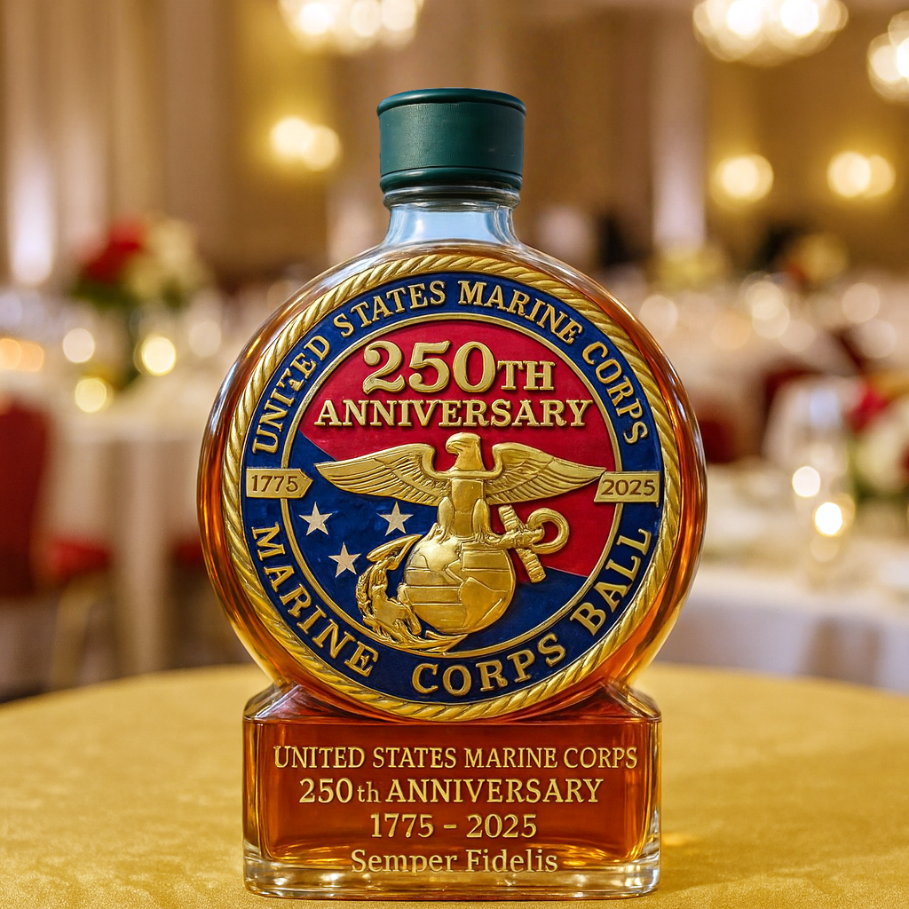 USMC 250th Anniversary Commemorative Whiskey Bottle