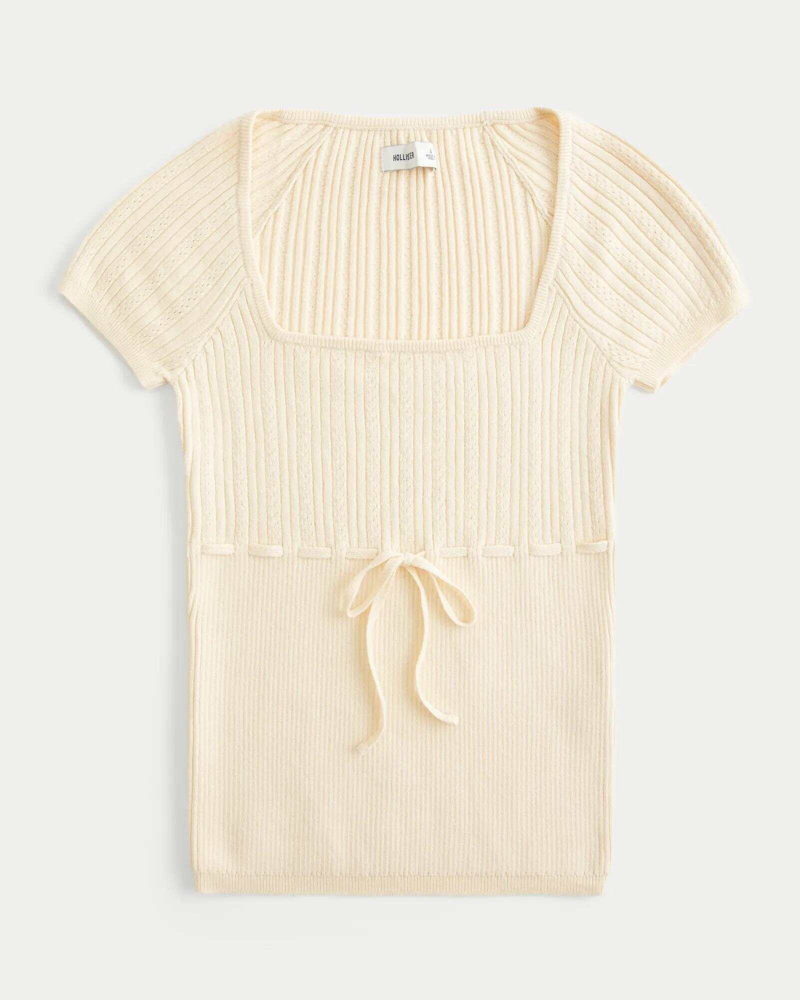 Short-Sleeve Square Neck Sweater