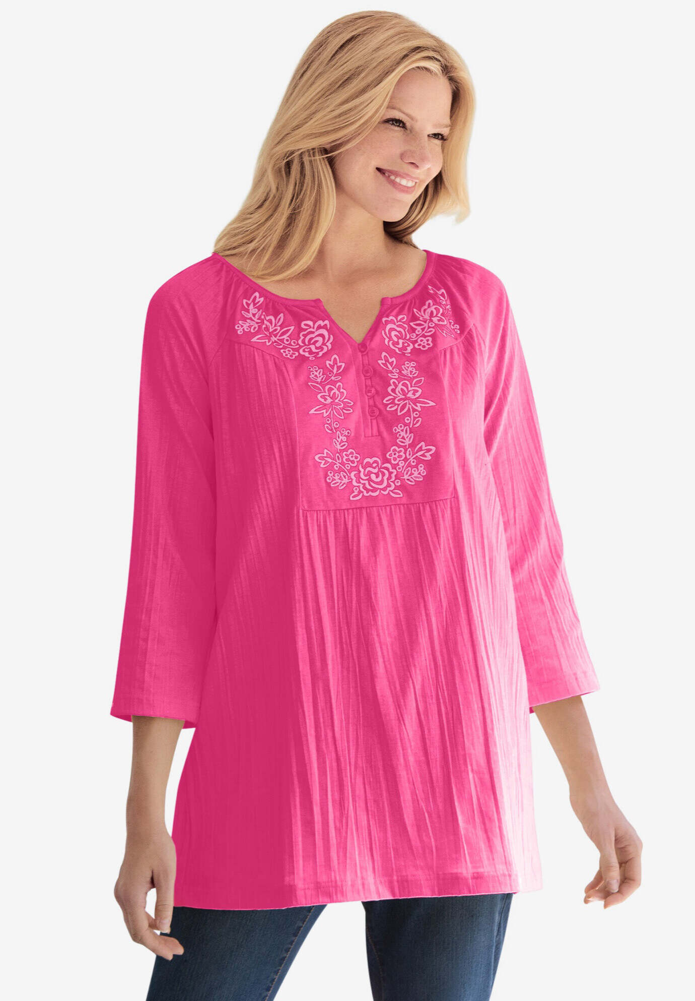Embroidered Crinkle Tunic