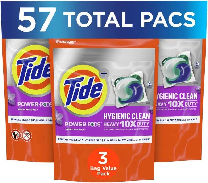 Tide Hygienic Clean Heavy Duty 10x Free Power PODS Laundry Detergent, 63 count, Unscented, For Visible and Invisible Dirt