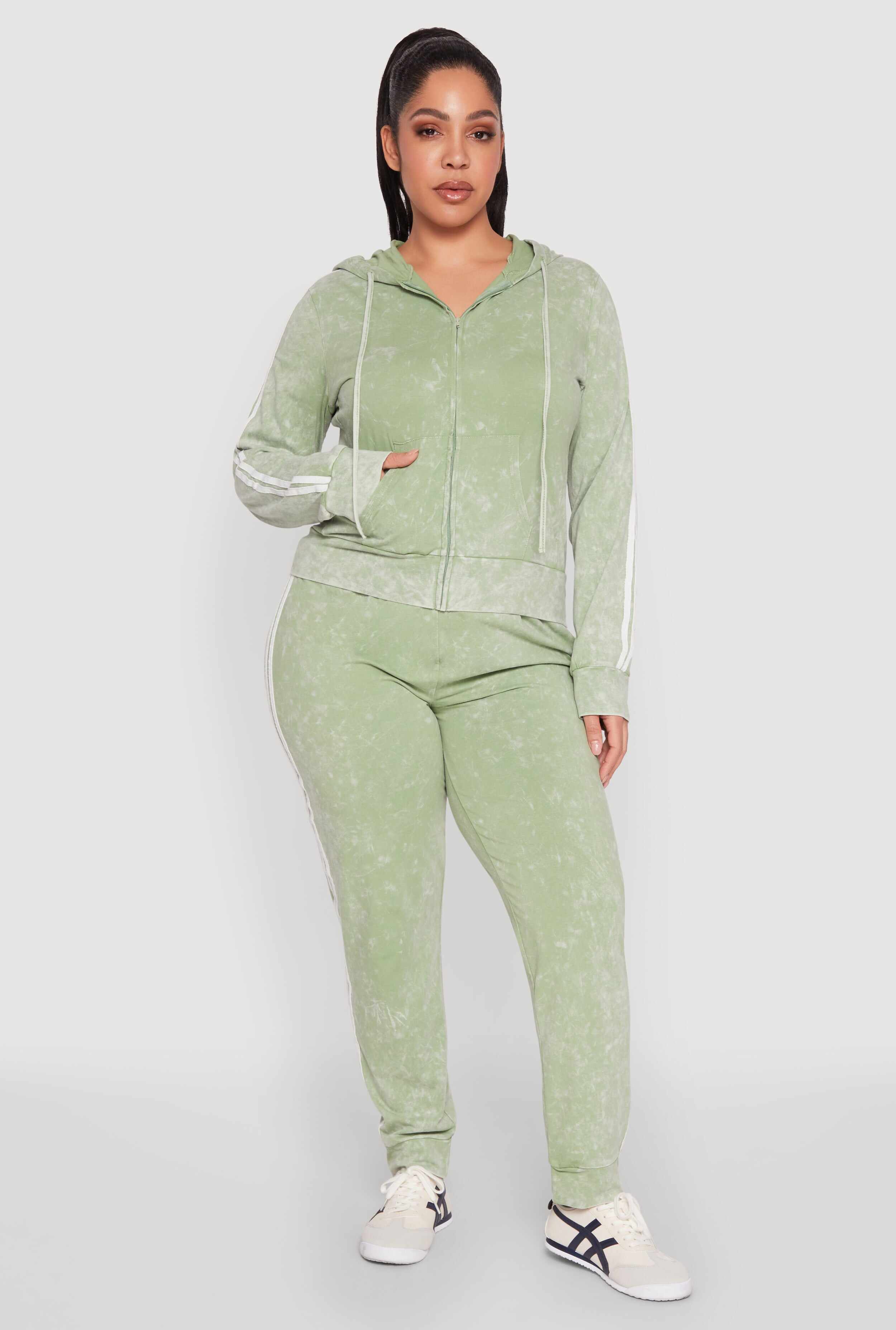 Plus Size Daisy Varsity Stripe Zip Front Hoodie