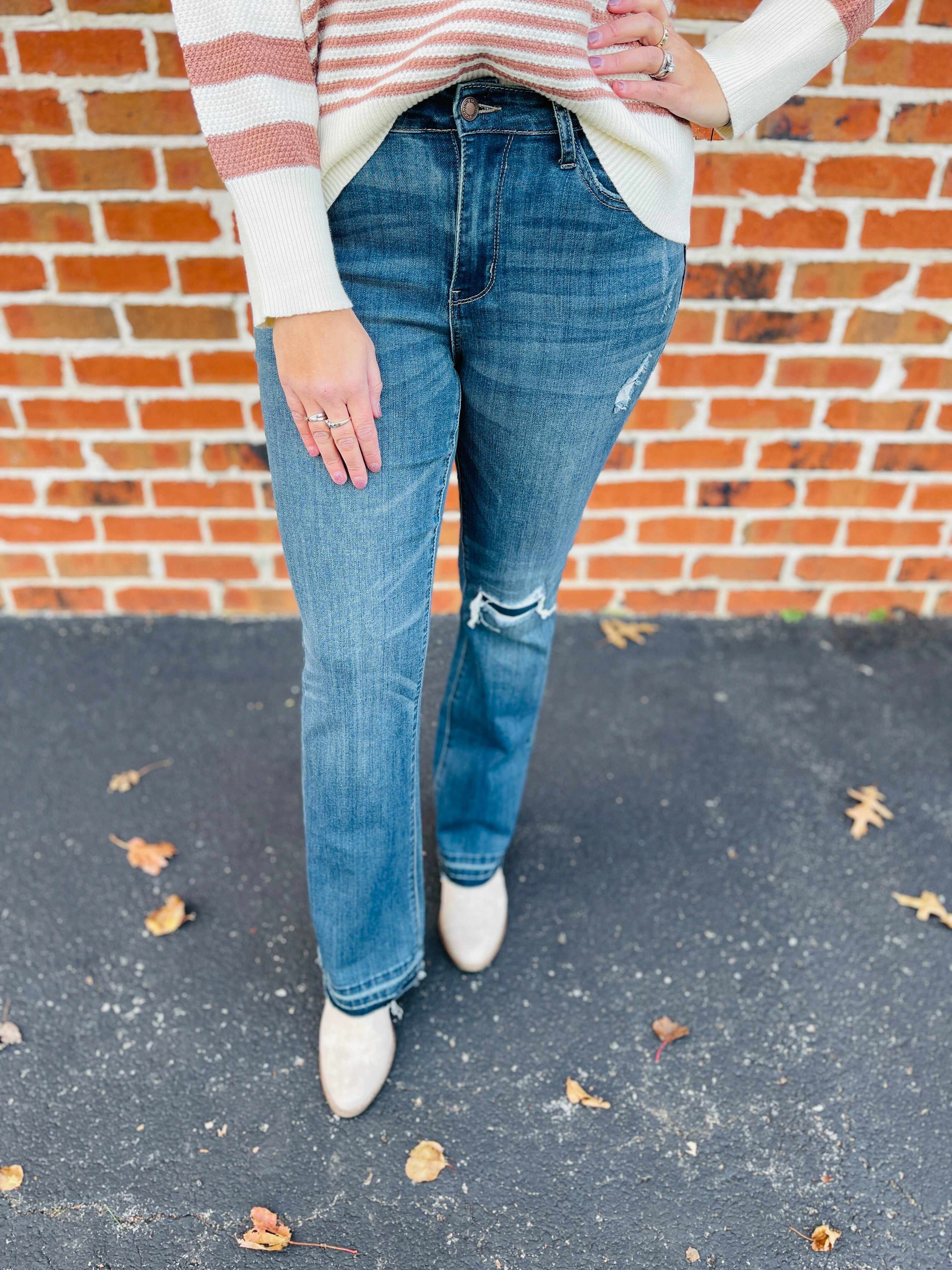 PLUS/REG Perfectly Patched Bootcut Jeans