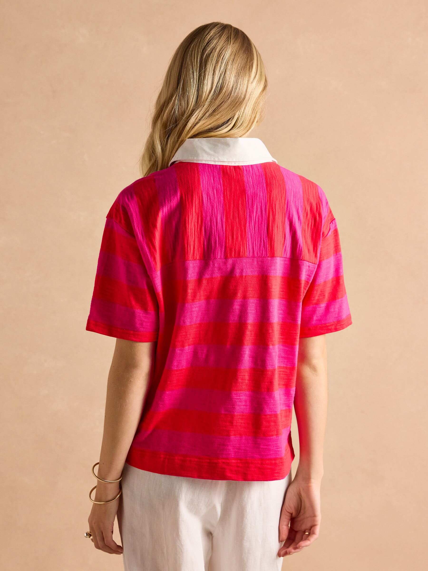 Leighton Pink Stripe Short Sleeve Cotton Slub Rugby Top