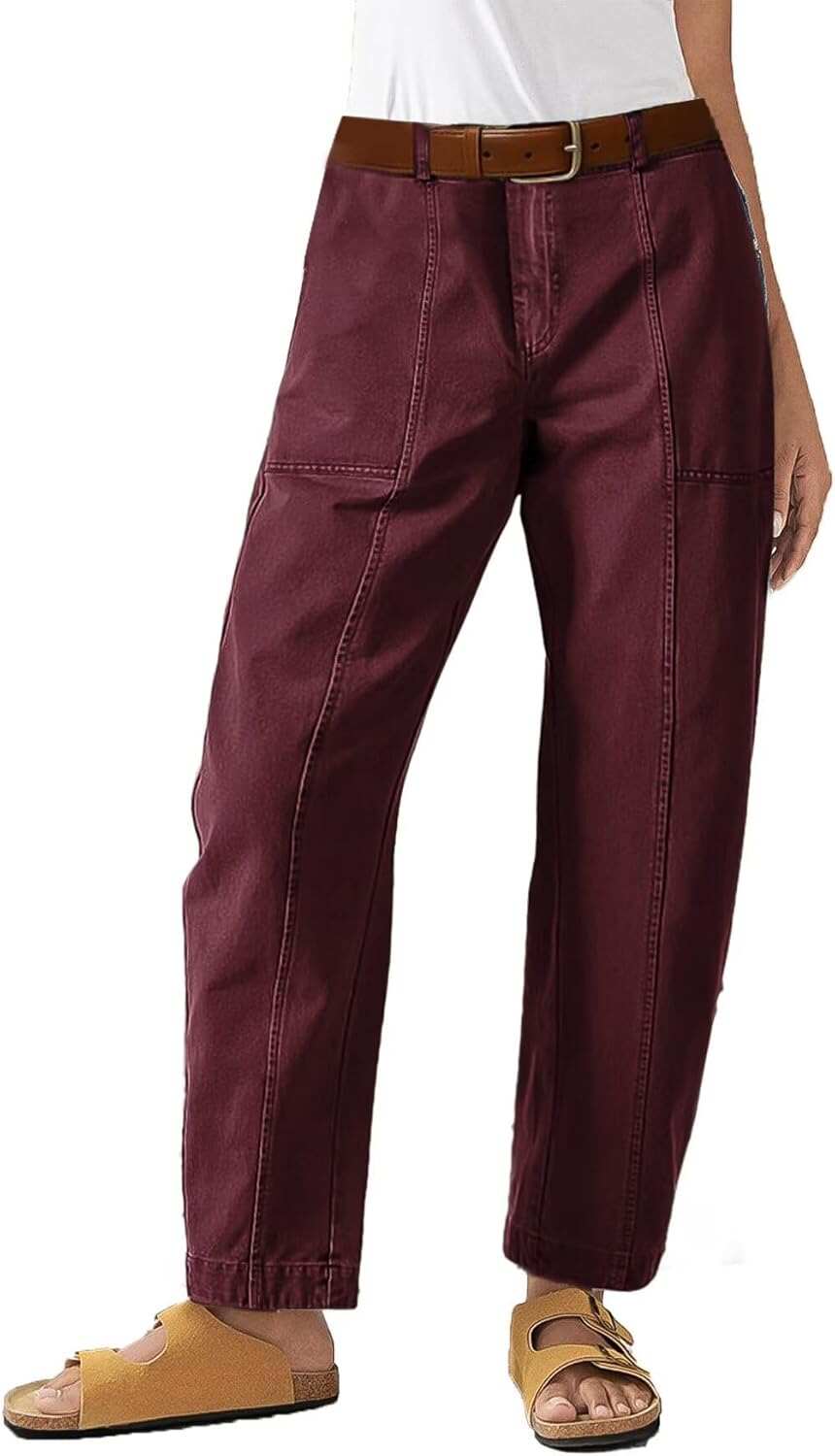 Flamingals Women’s Mid Waist Carrot Straight Leg Pants Casual Fashion Trendy Stitch Detail Crop Pants