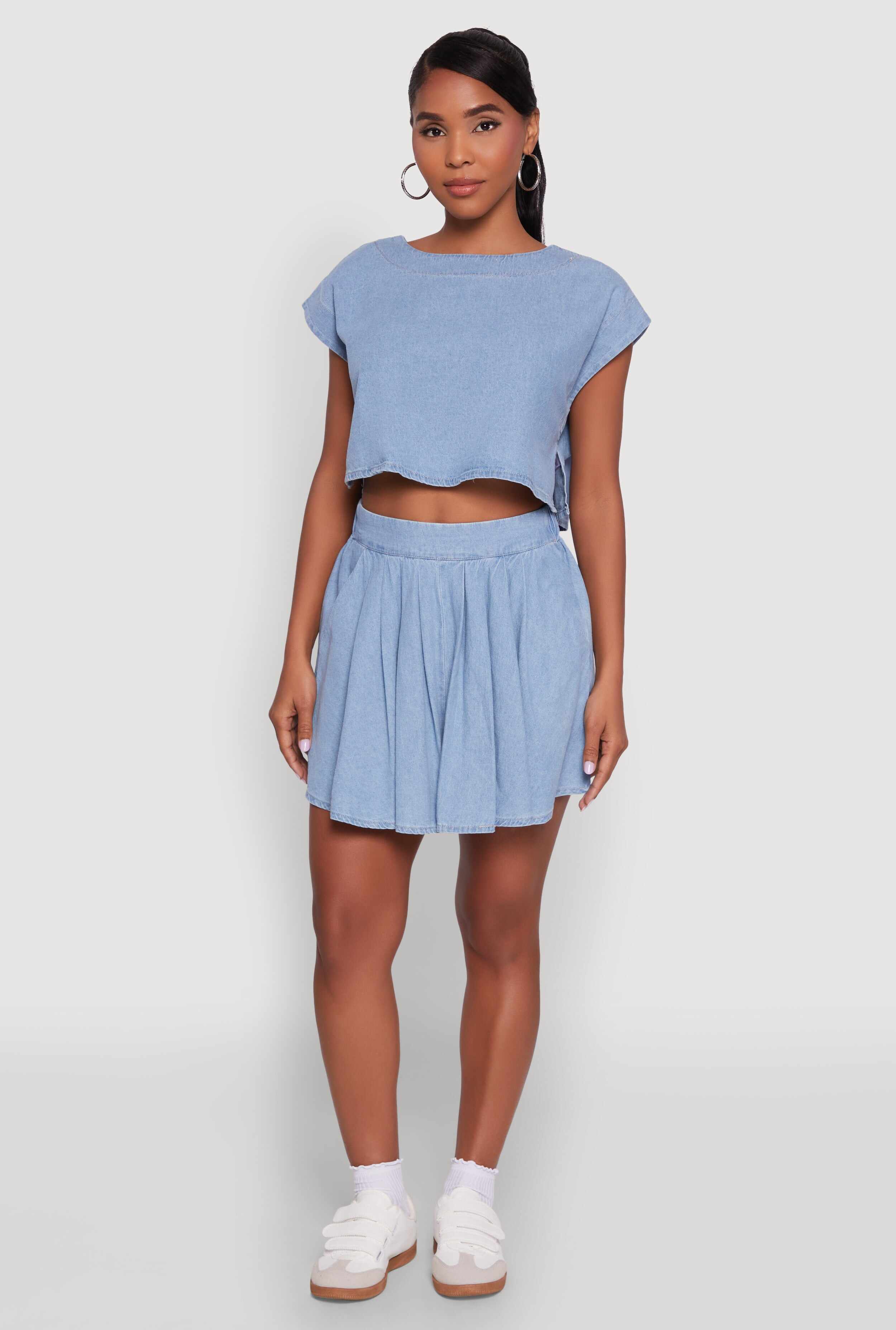 Denim Side Slit Boxy Crop Top