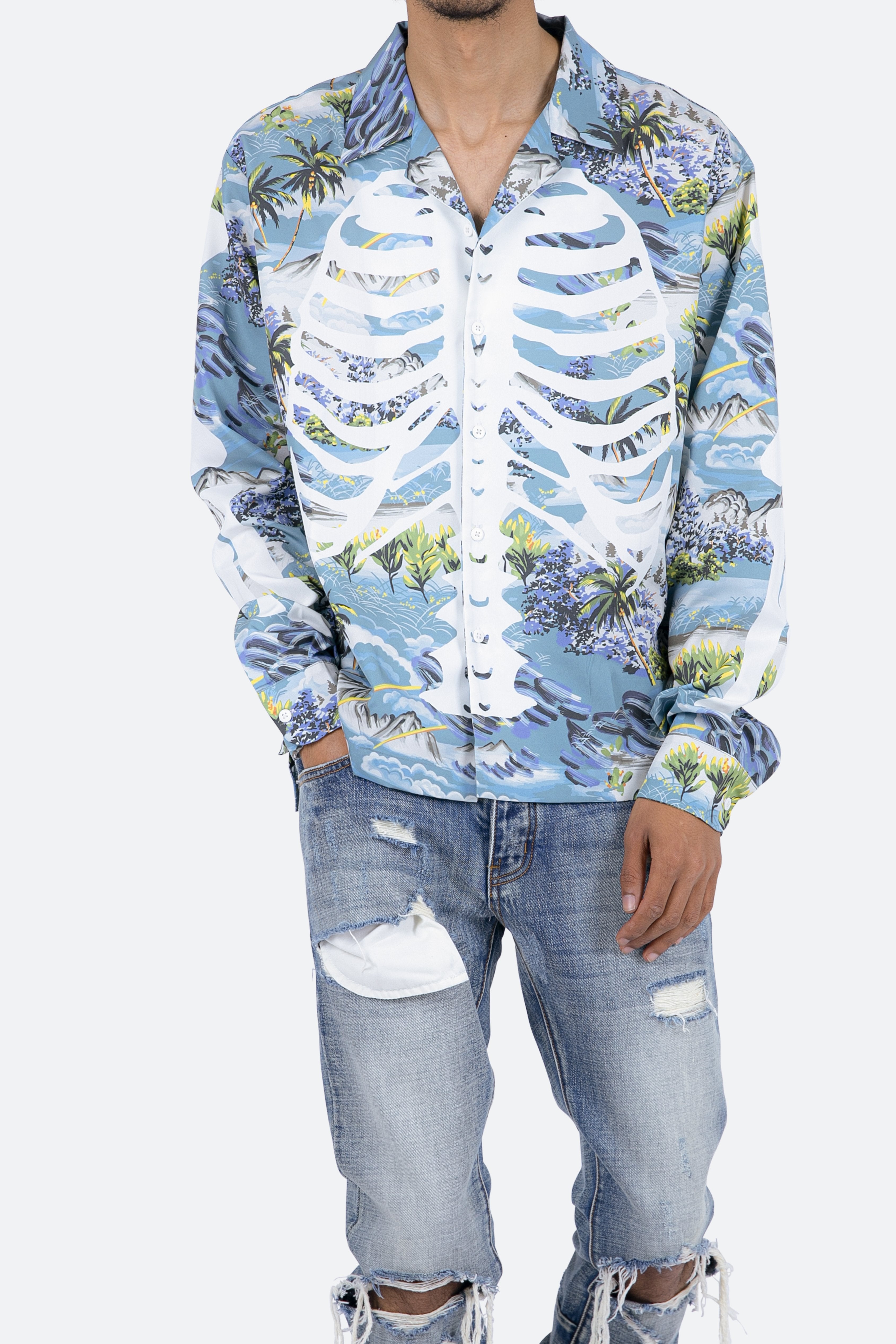 Skeleton Tropical Shirt - Blue