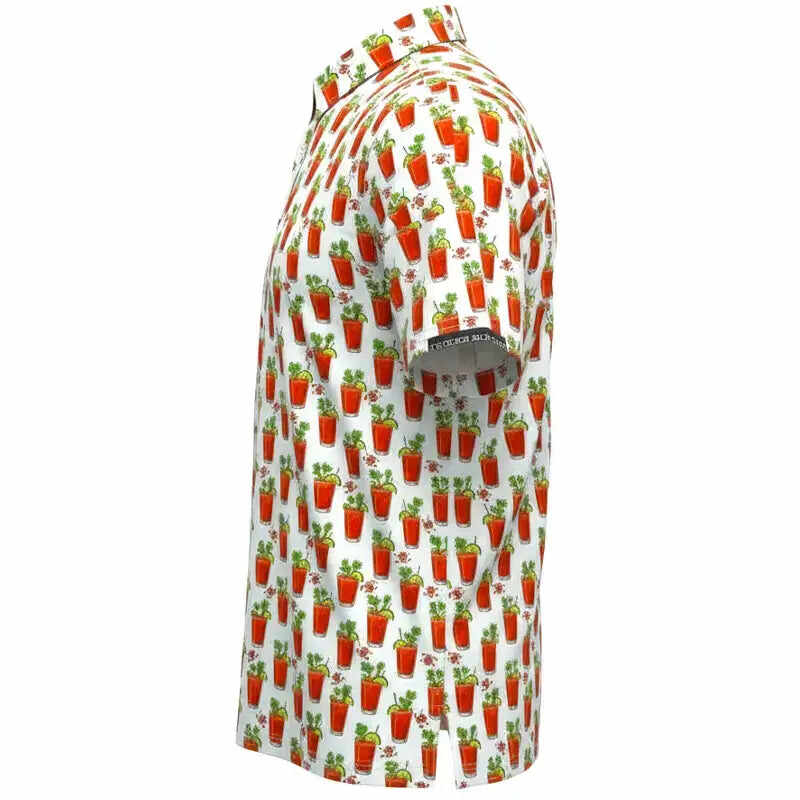 19th Hole Bloody Mary Cool Stretch Men's Golf Shirt (White/Red)