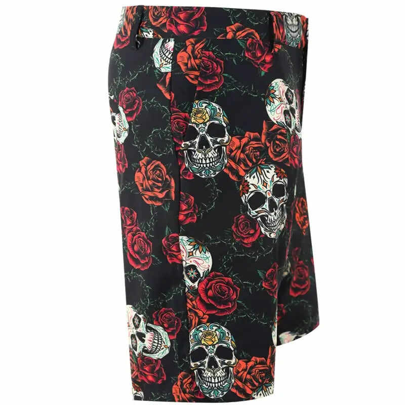 Sugar Skull Cool-Stretch Men's Golf Shorts (Black/Red)