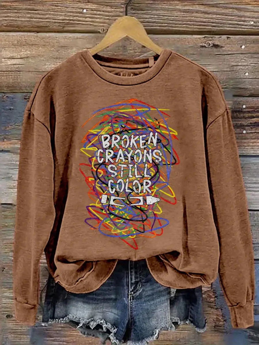 Broken Crayons Still Color Print Casual Sweatshirt