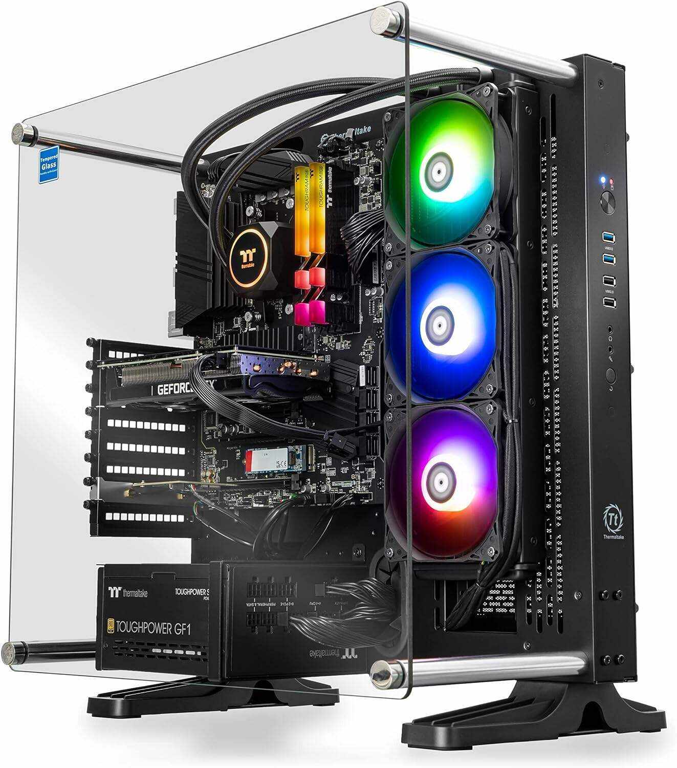 Thermaltake Shadow 360i Liquid-Cooled PC (AMD Ryzen 5 3600, RTX 3060 Ti, 16GB RGB 3000Mhz DDR4 ToughRAM RGB Memory, 1TB NVMe M.2, WiFi, Win 10 Home) Gaming Desktop Computer P3BK-B450-S36-LCS