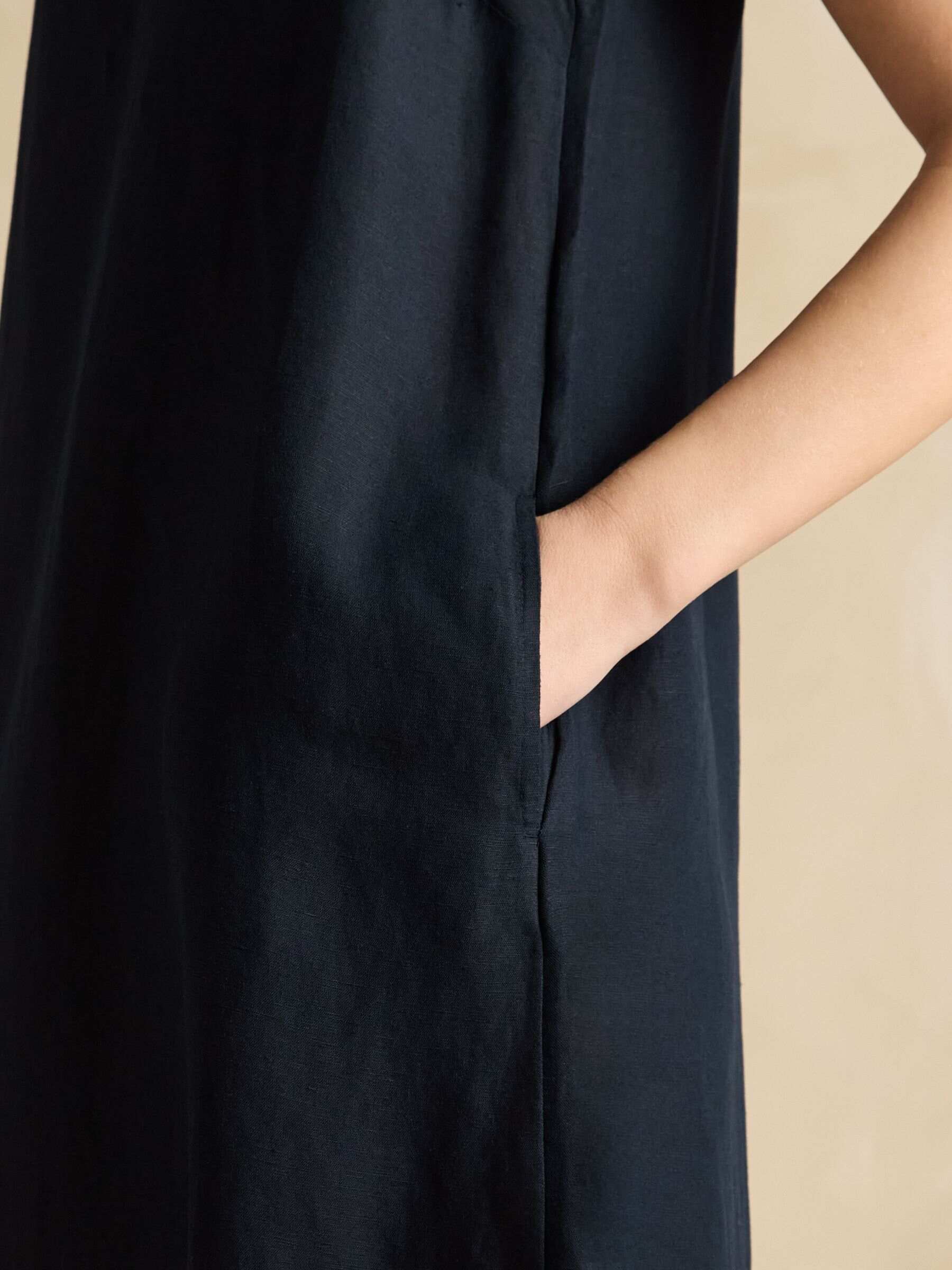 Delphine Navy Blue Shift Dress With Linen