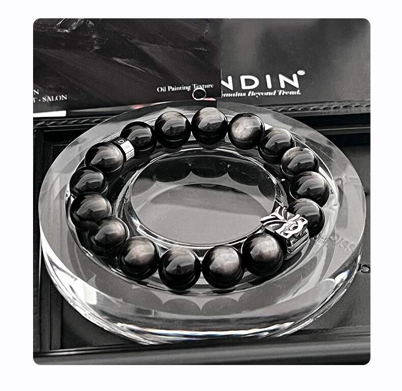 Obsidian and Gold Obsidian Pixiu Energy Bracelet for Attracting Wealth and Good Luck