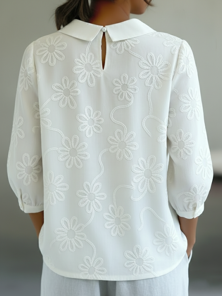 🔥Summer Arrivals🌟Romantic Floral Embroidered Peter Pan Collar Shirt Blouse