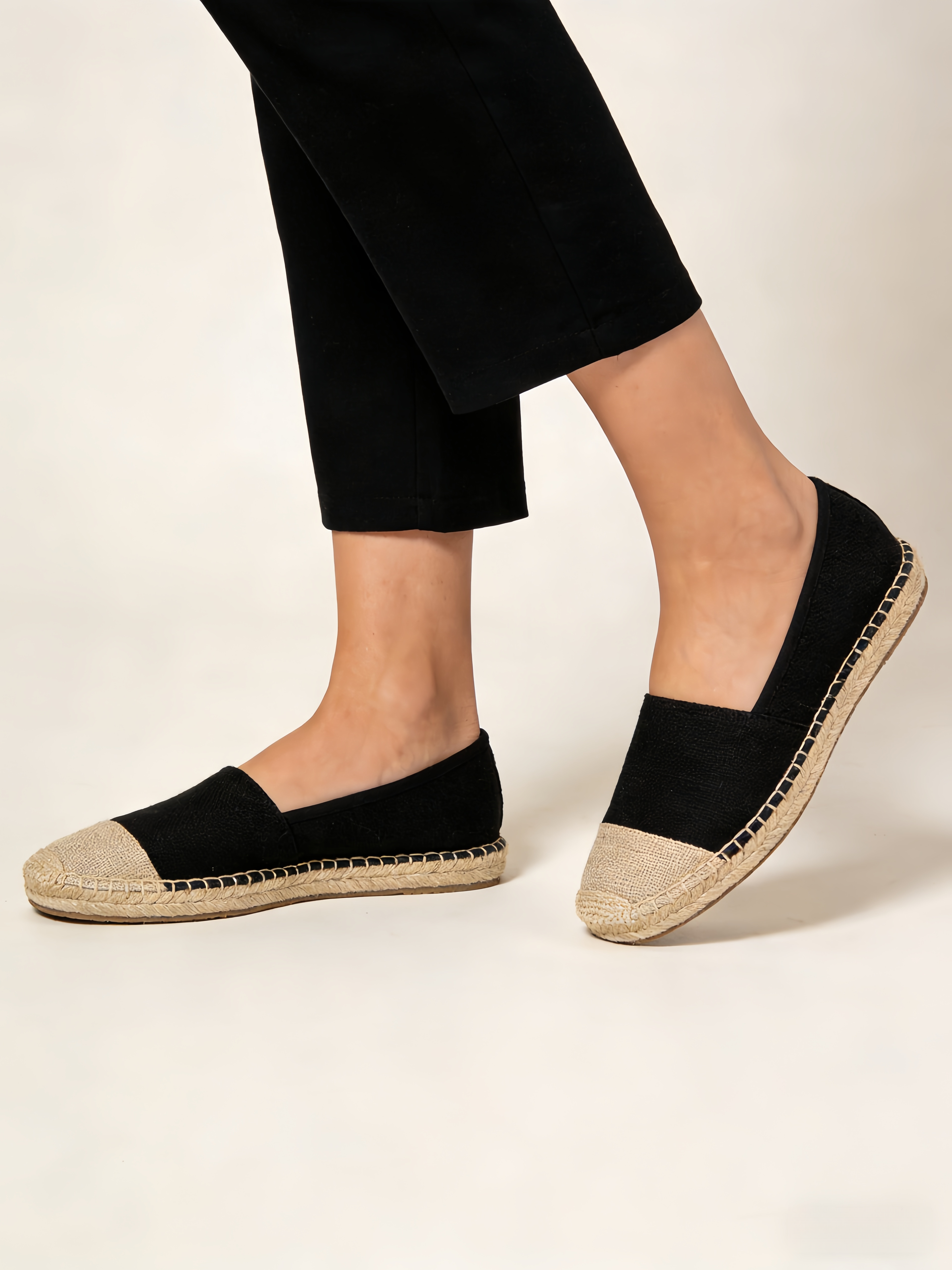 Black Cotton Linen Fabric Flat Shoes Splicing Flat Shoes For Women