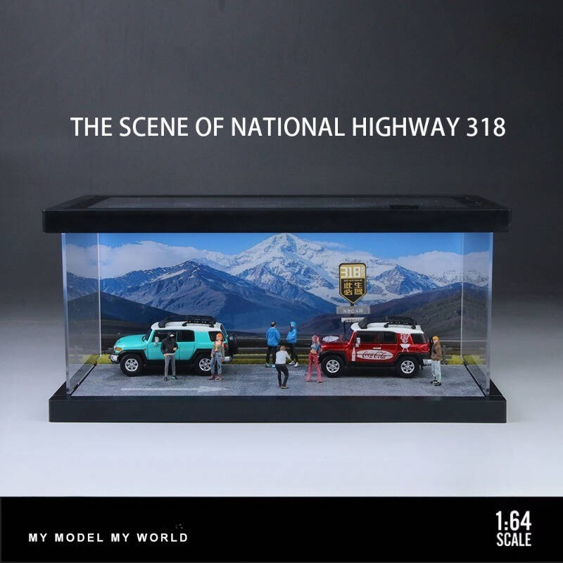 1:64 Scale Scenic Road Trip Diorama Display Case with LED Lighting – Immersive Landscape Scene for Diecast Cars