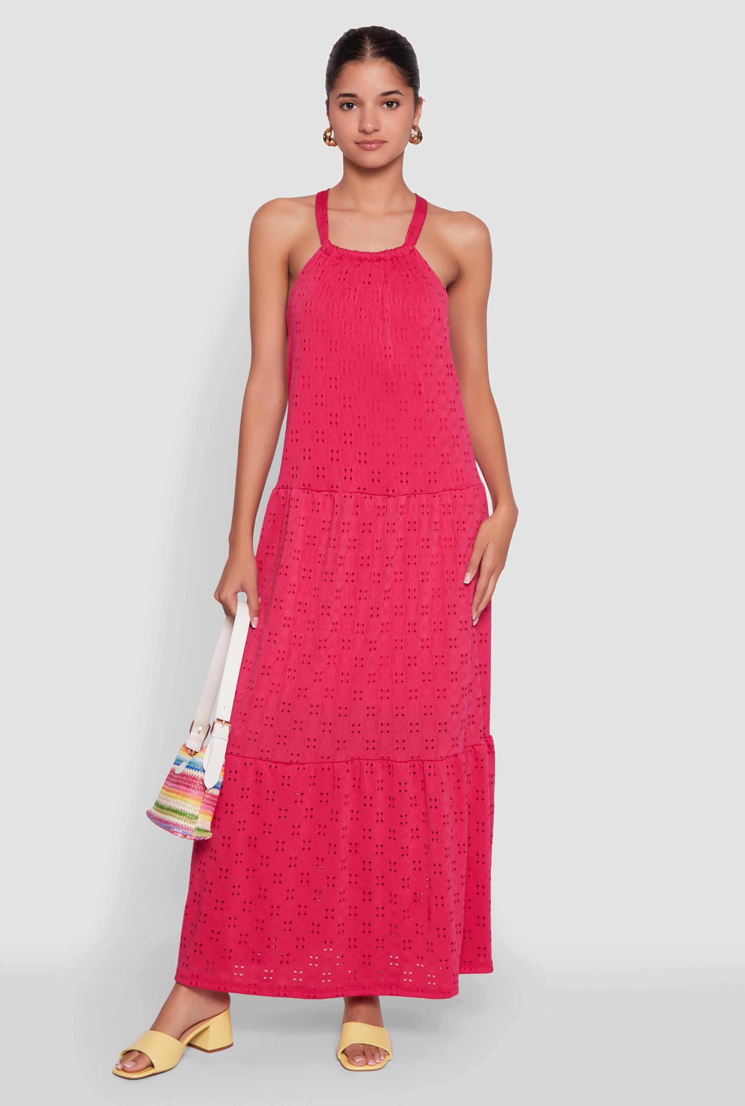 Eyelet Tiered A-Line Maxi Dress